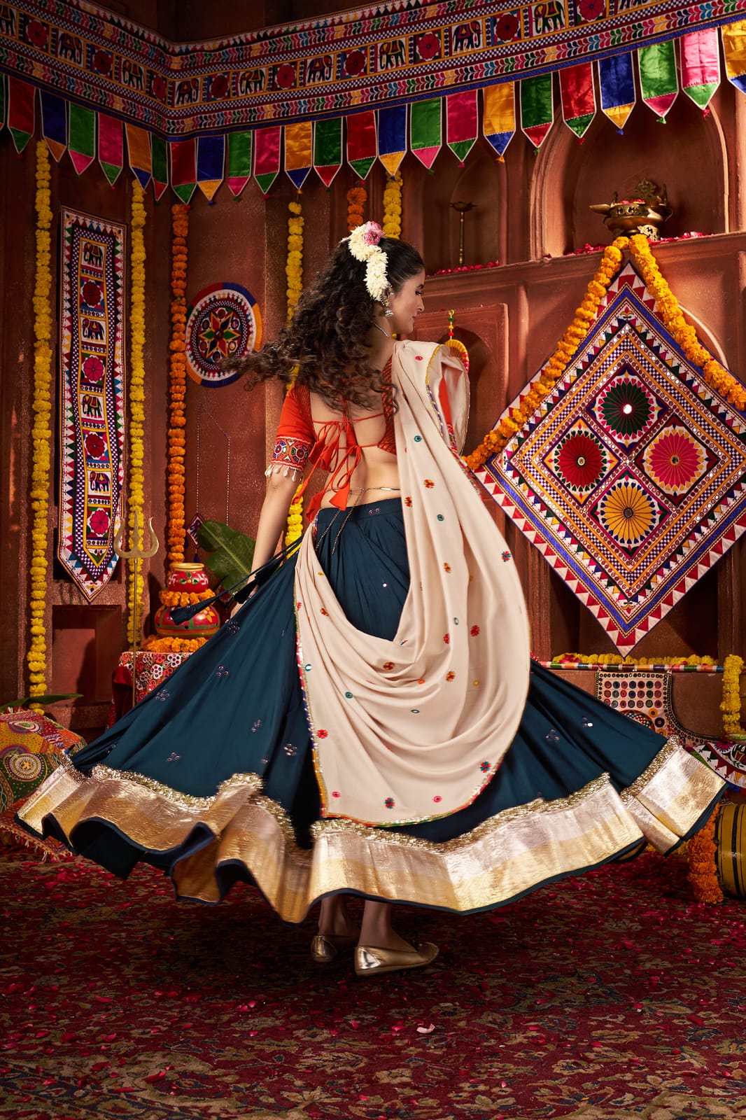 Buy teal blue festive chaniya choli with heavy dupatta online