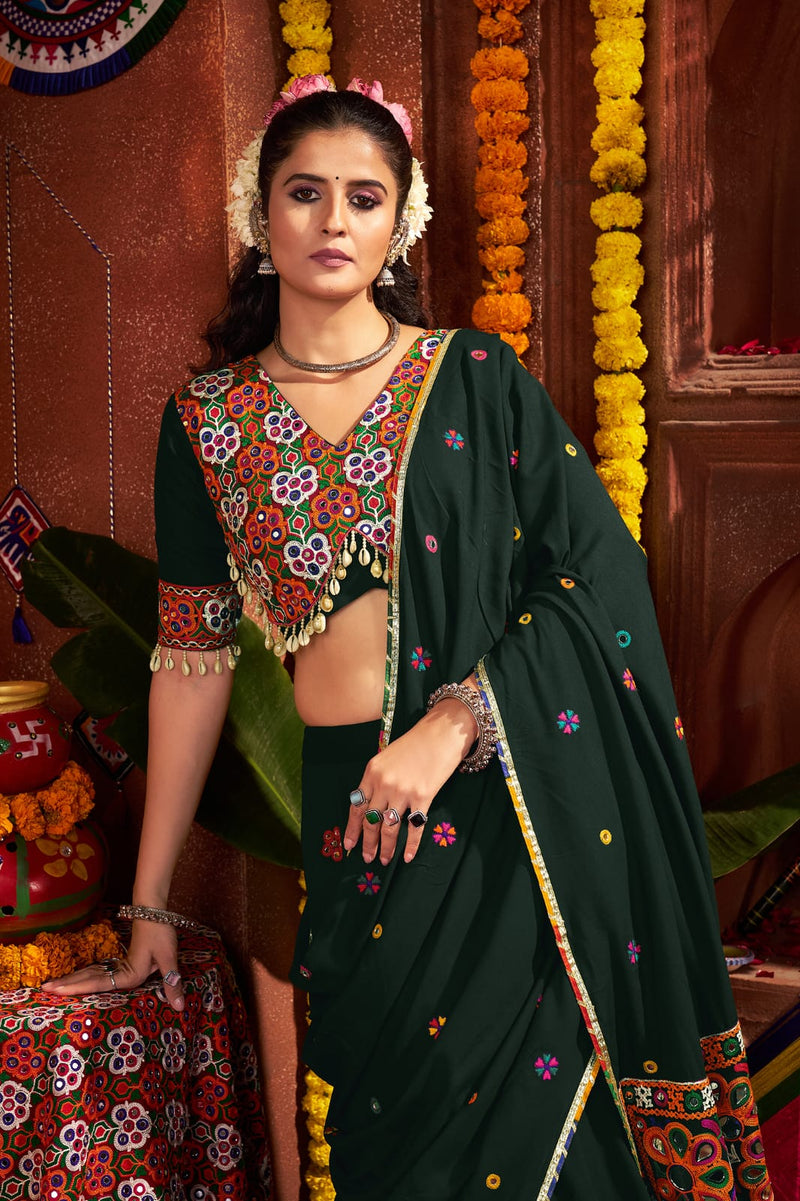 Festive green lehenga set with embroidered dupatta