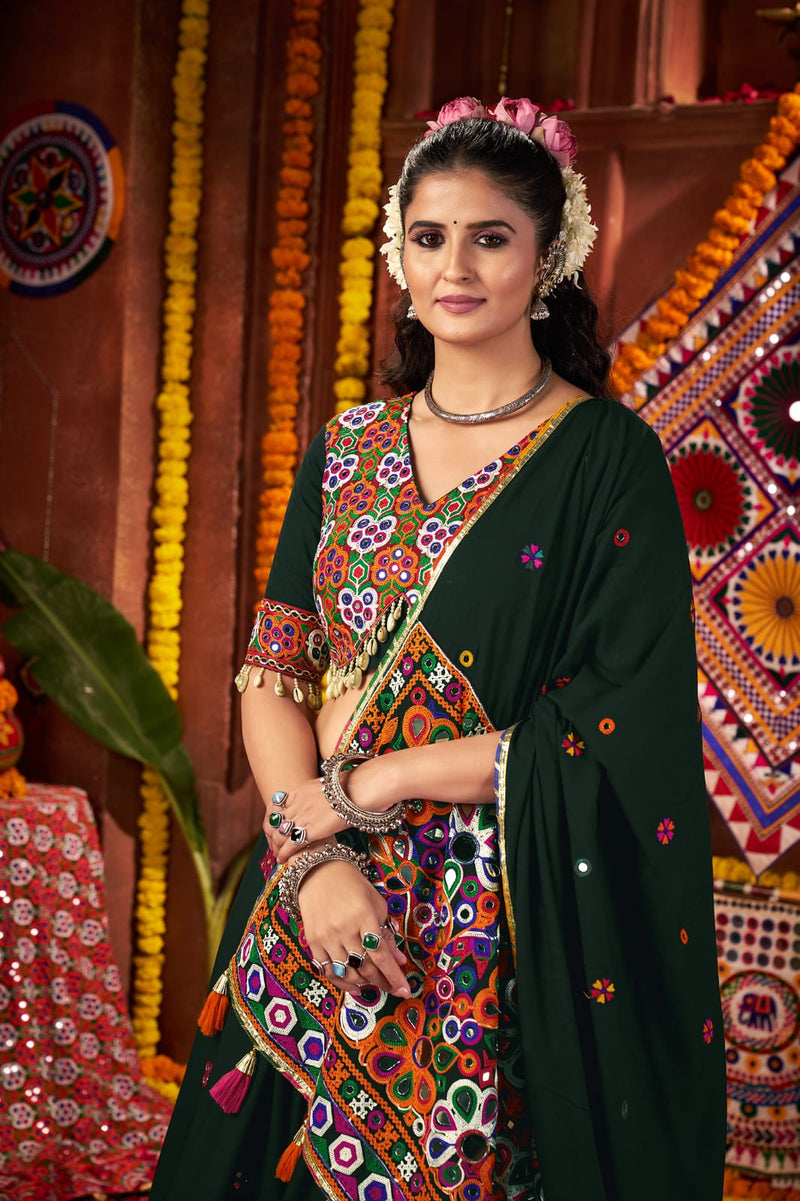 Navratri green lehenga choli with 9 meter flare