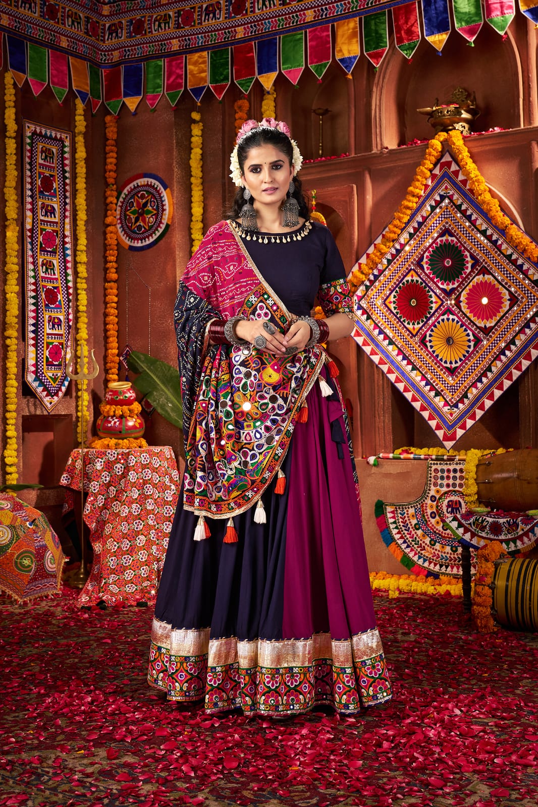 Multi color stitched lehenga choli for navratri