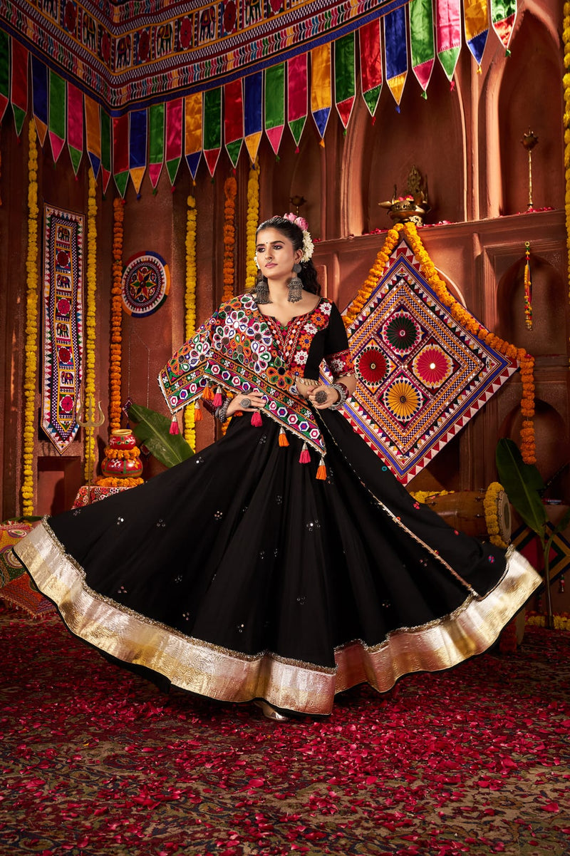 9 meter flare black lehenga for dandiya night