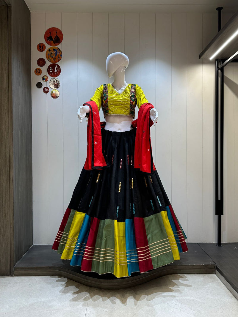 Black multicolor gamthi chaniya choli with kodi blouse