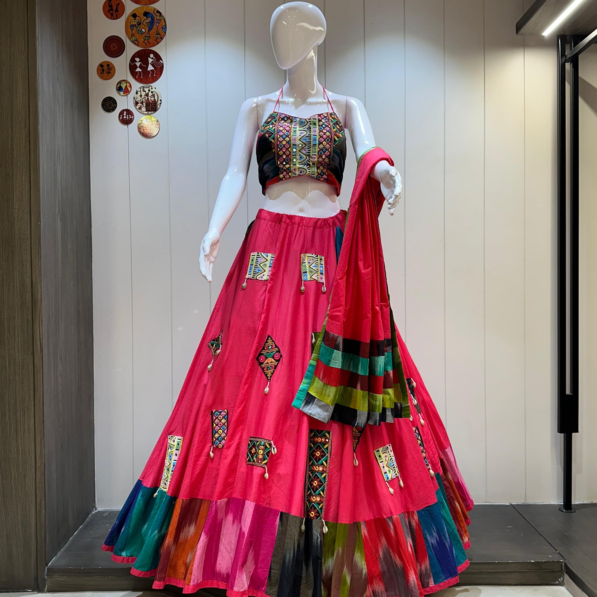 Pink chaniya choli with gamthi blouse