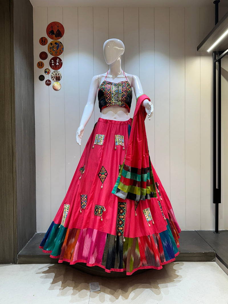 Pink chaniya choli with gamthi blouse