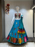 Teal khadi chaniya choli with gamthi blouse