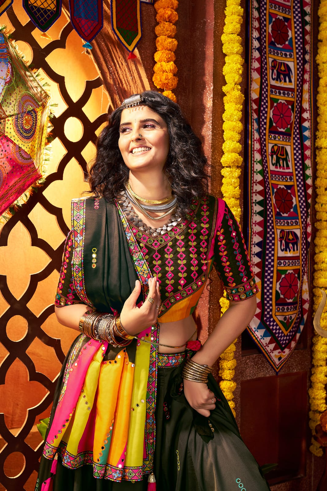 Navratri black choli with embroidery

