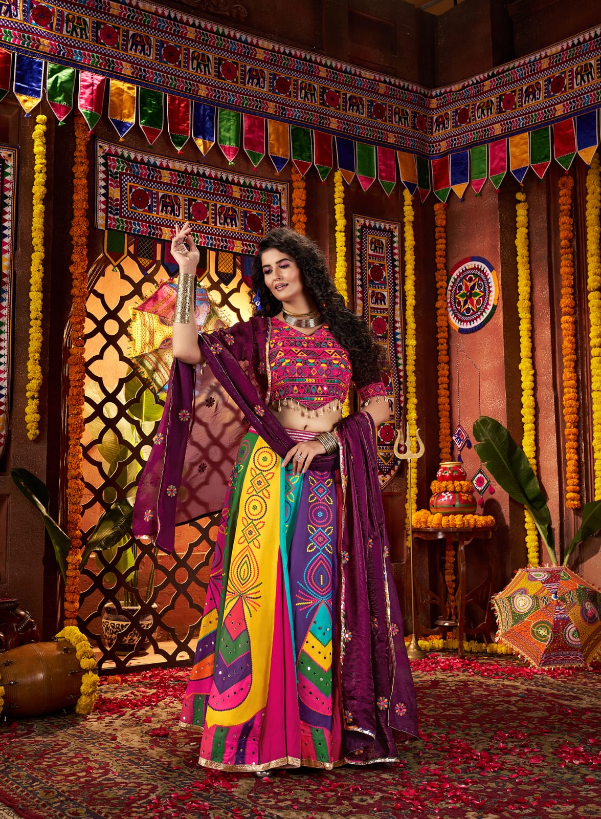 Satin silk dupatta chaniya choli set


