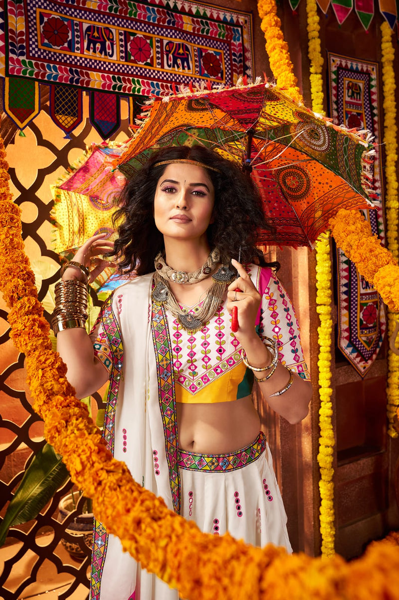 9 meter white lehenga for Garba

