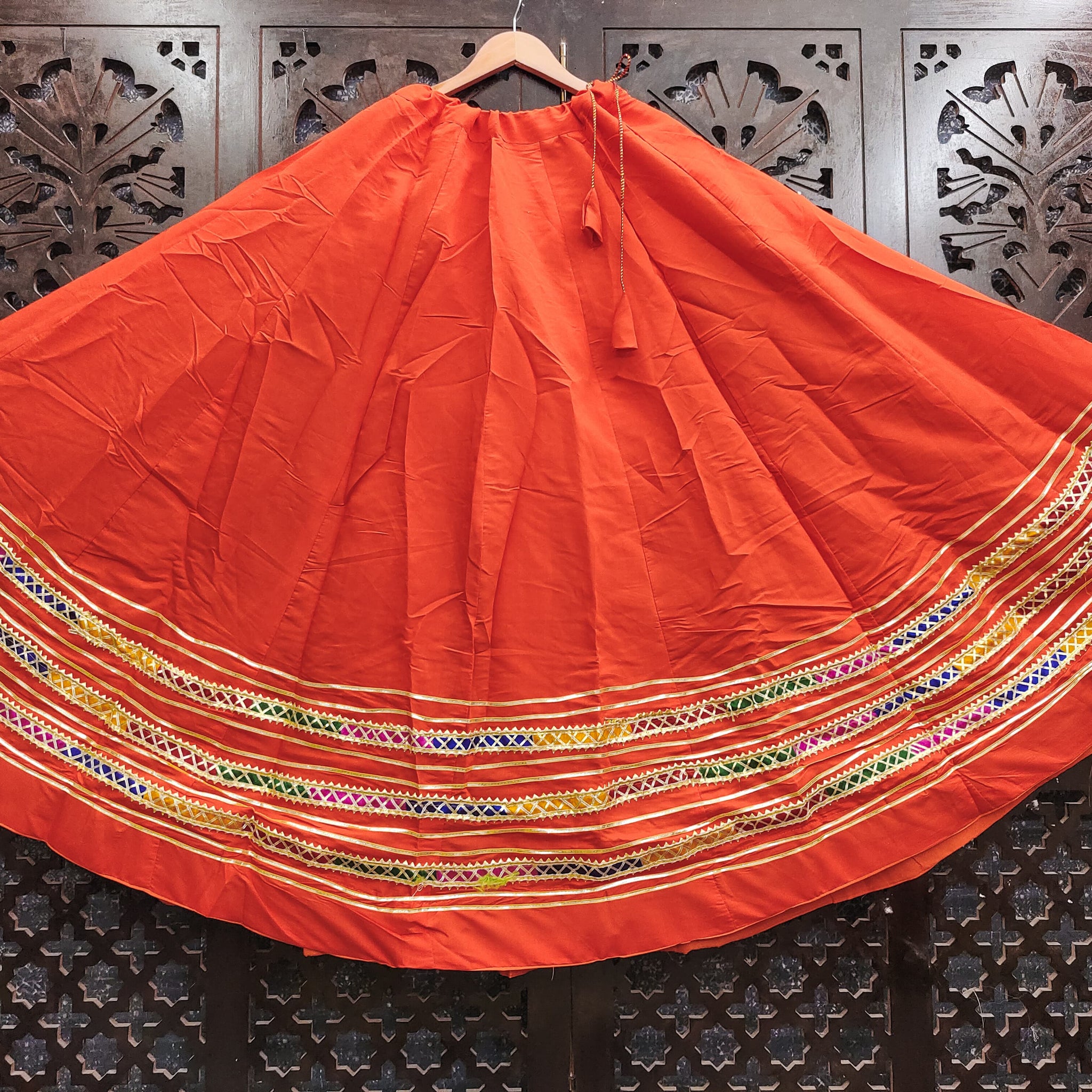 Orange Pure Roman Silk 7 Mtr Flair Navratri Lehenga Skirt
