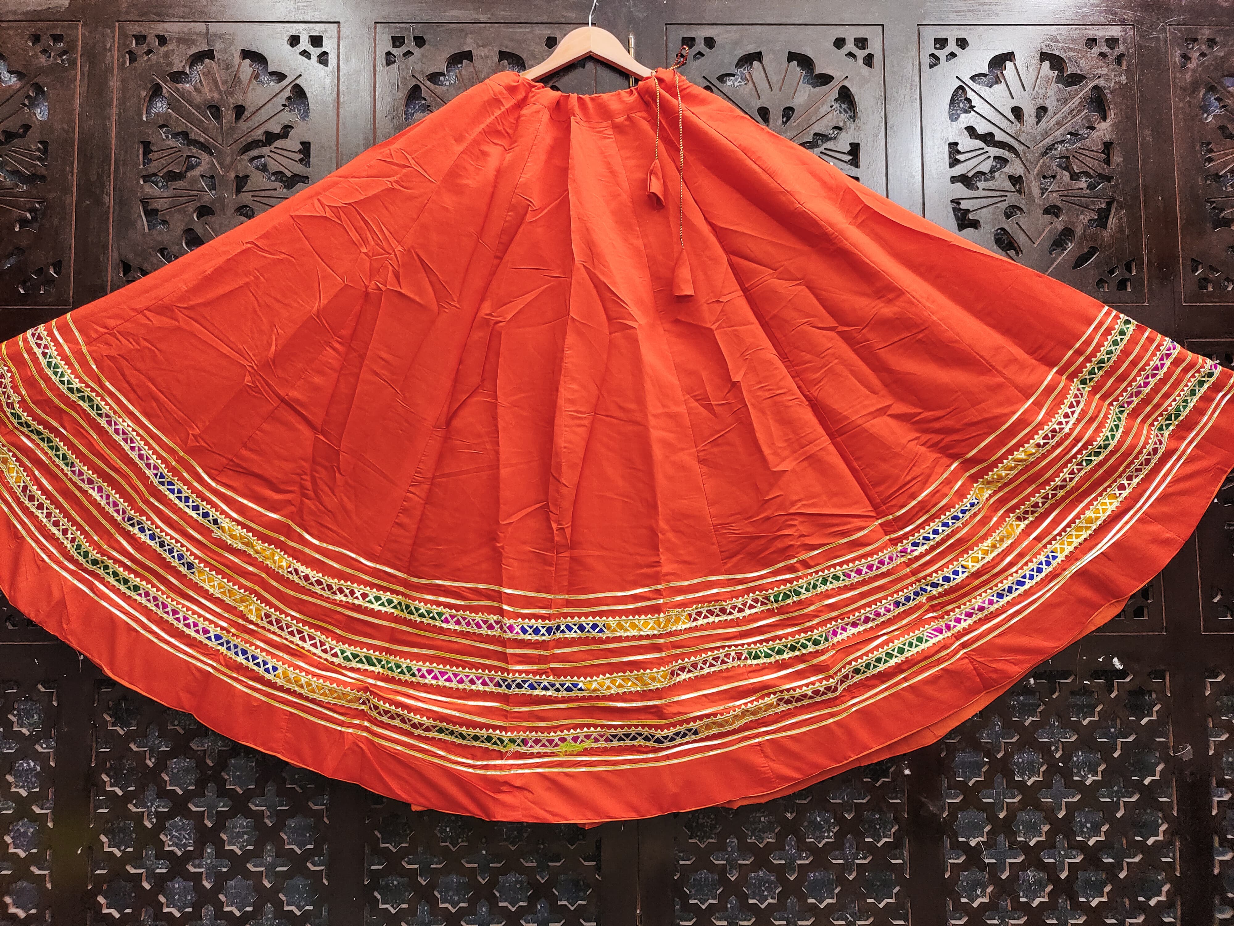 Orange Pure Roman Silk 7 Mtr Flair Navratri Lehenga Skirt