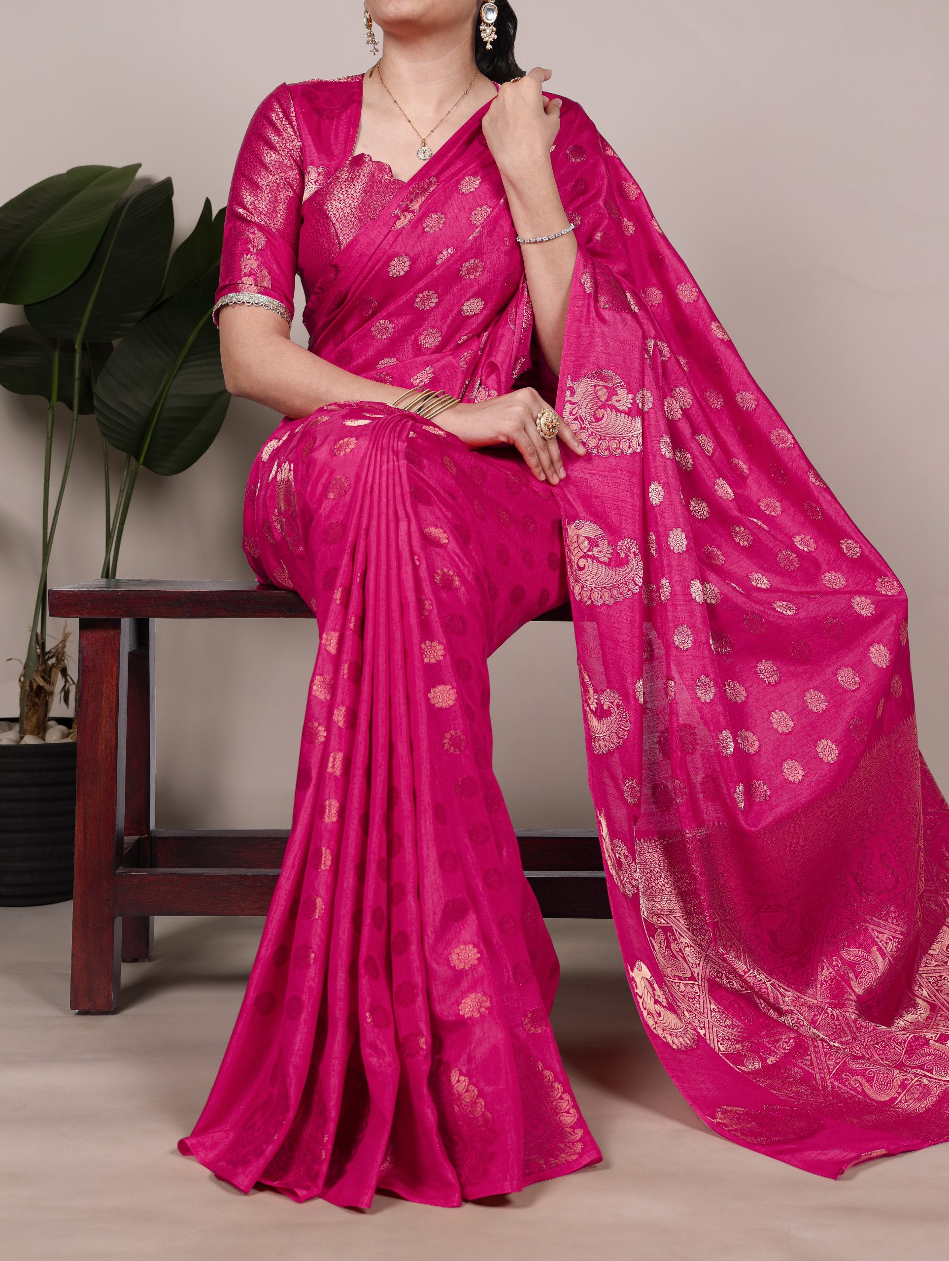 Pink Pure Roop Silk Zari Weaving Saree