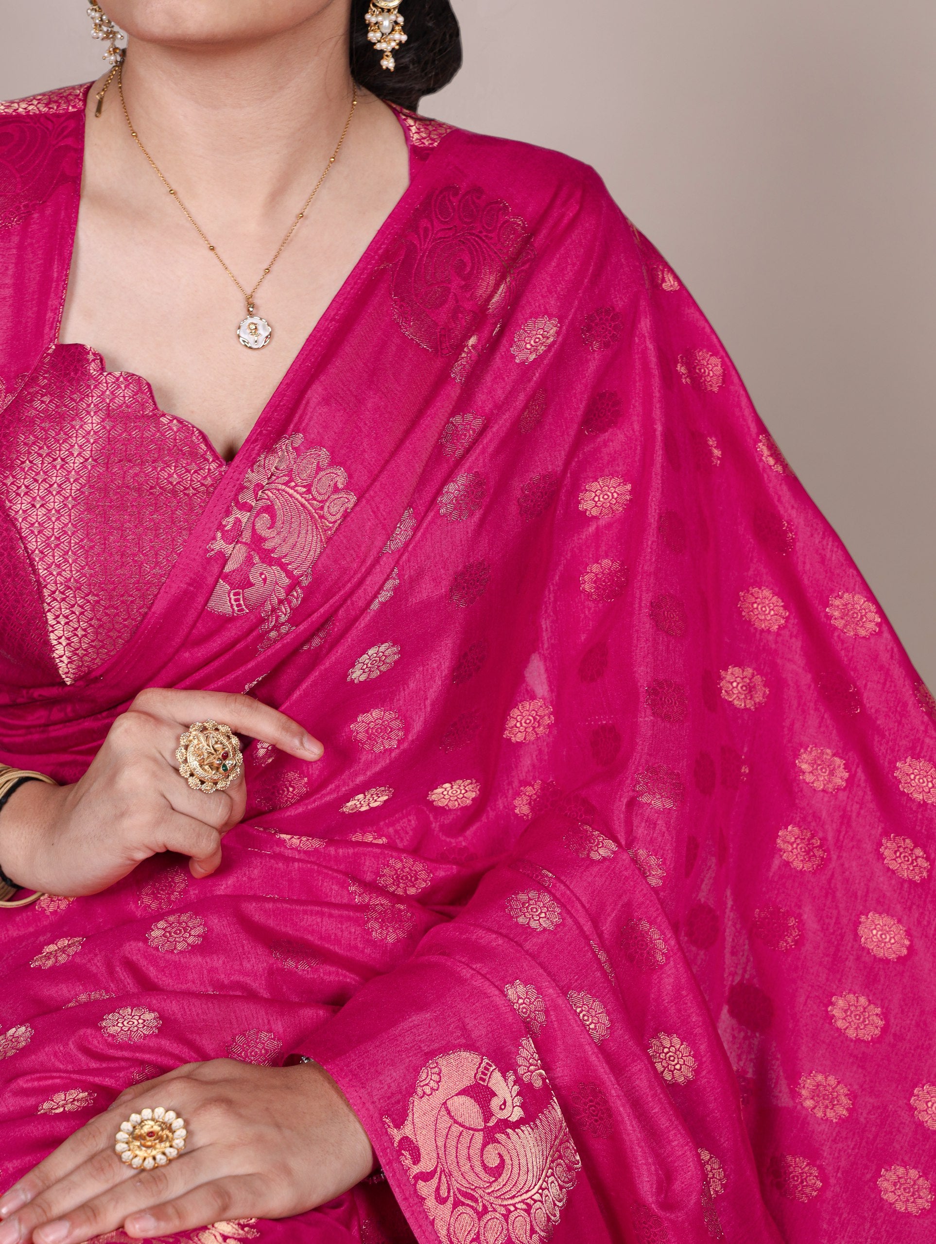 Pink Pure Roop Silk Zari Weaving Saree