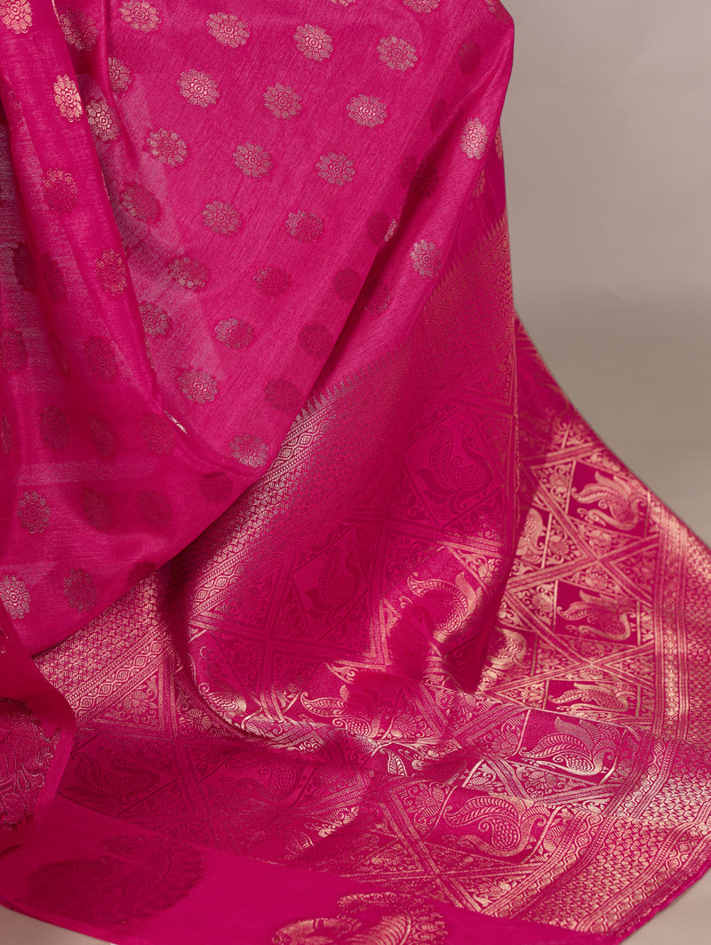 Pink Pure Roop Silk Zari Weaving Saree