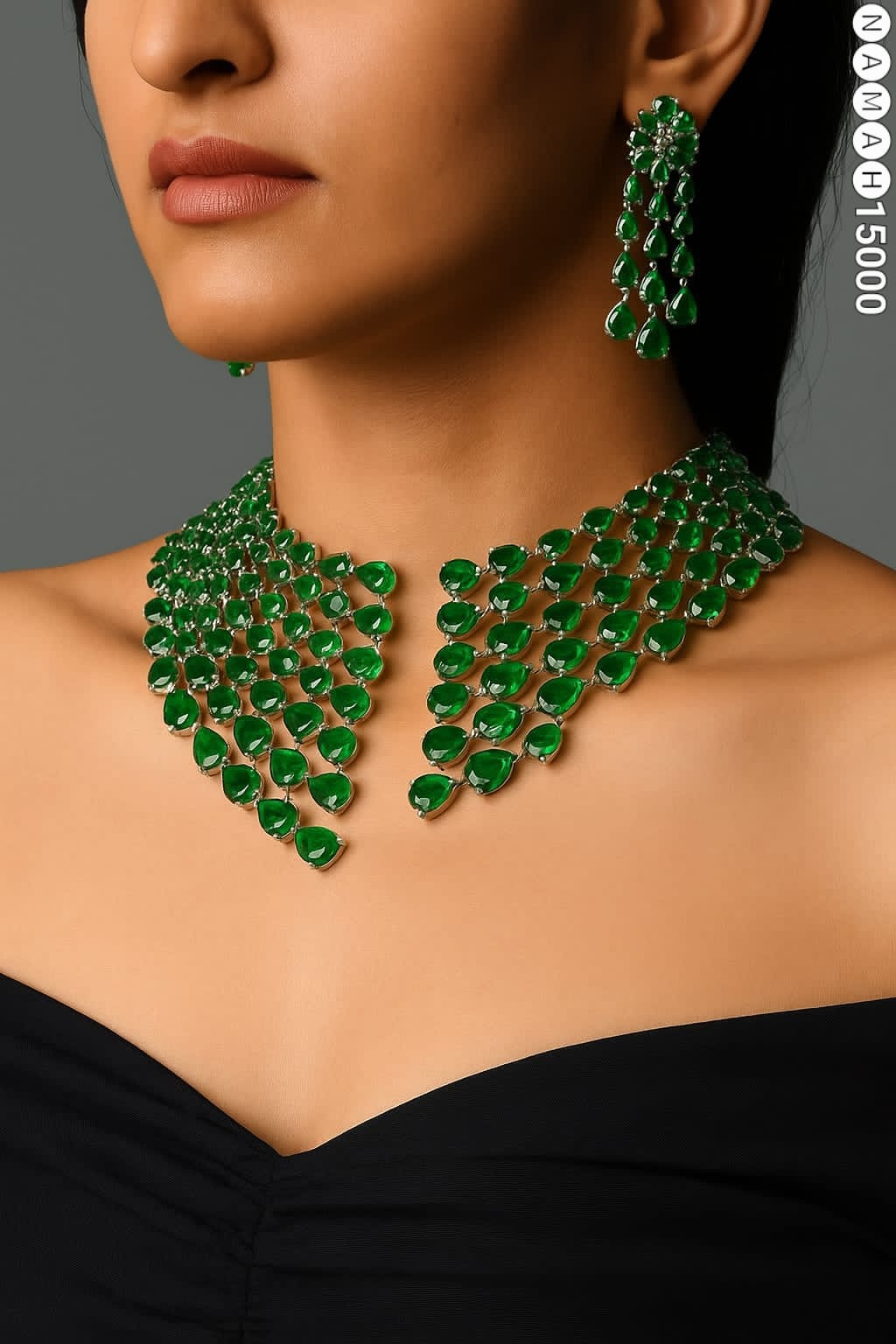 Green American Diamond Necklace Set