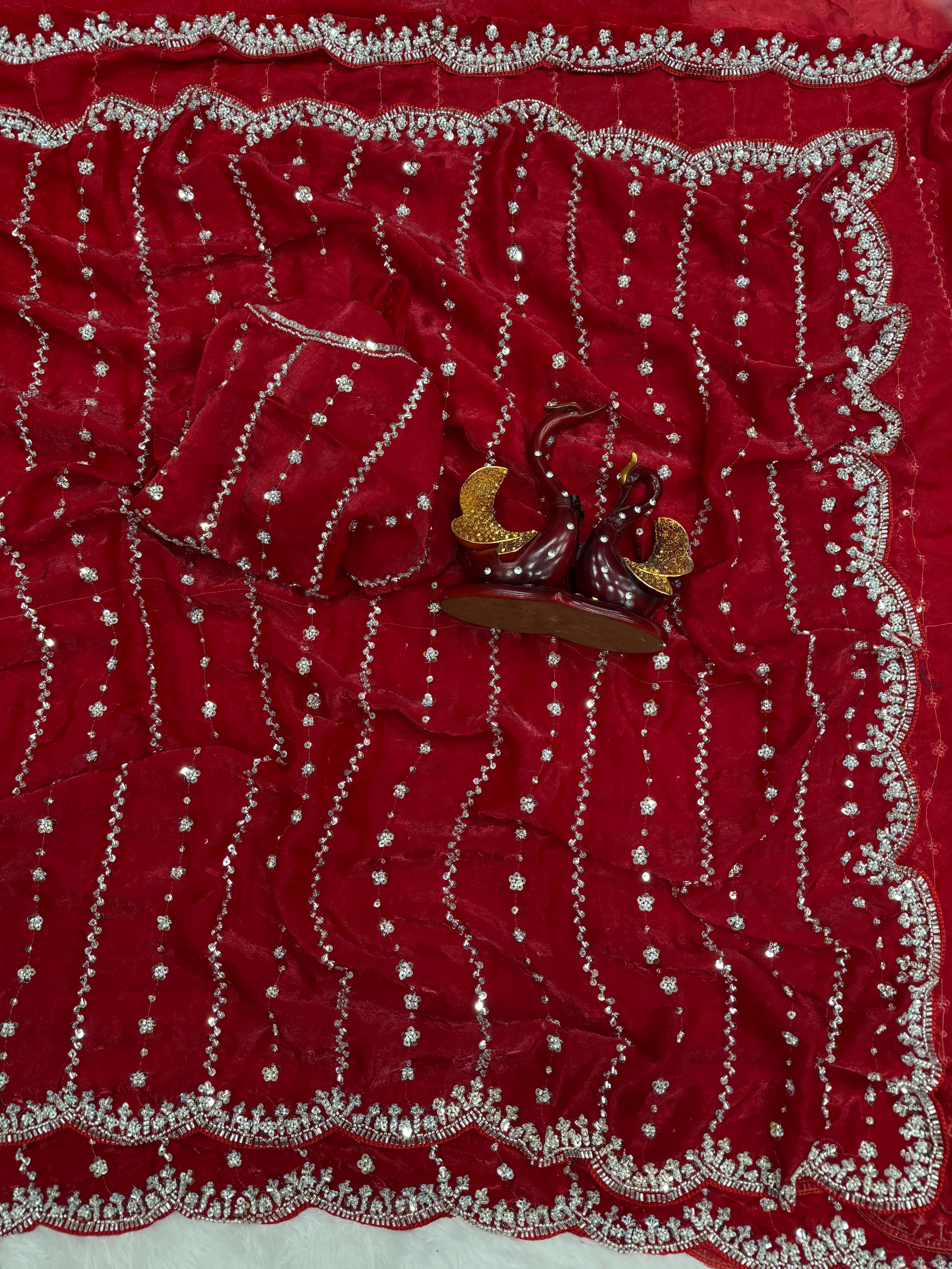 Wedding Designer Pure Soft Space Silk Sequins Saree