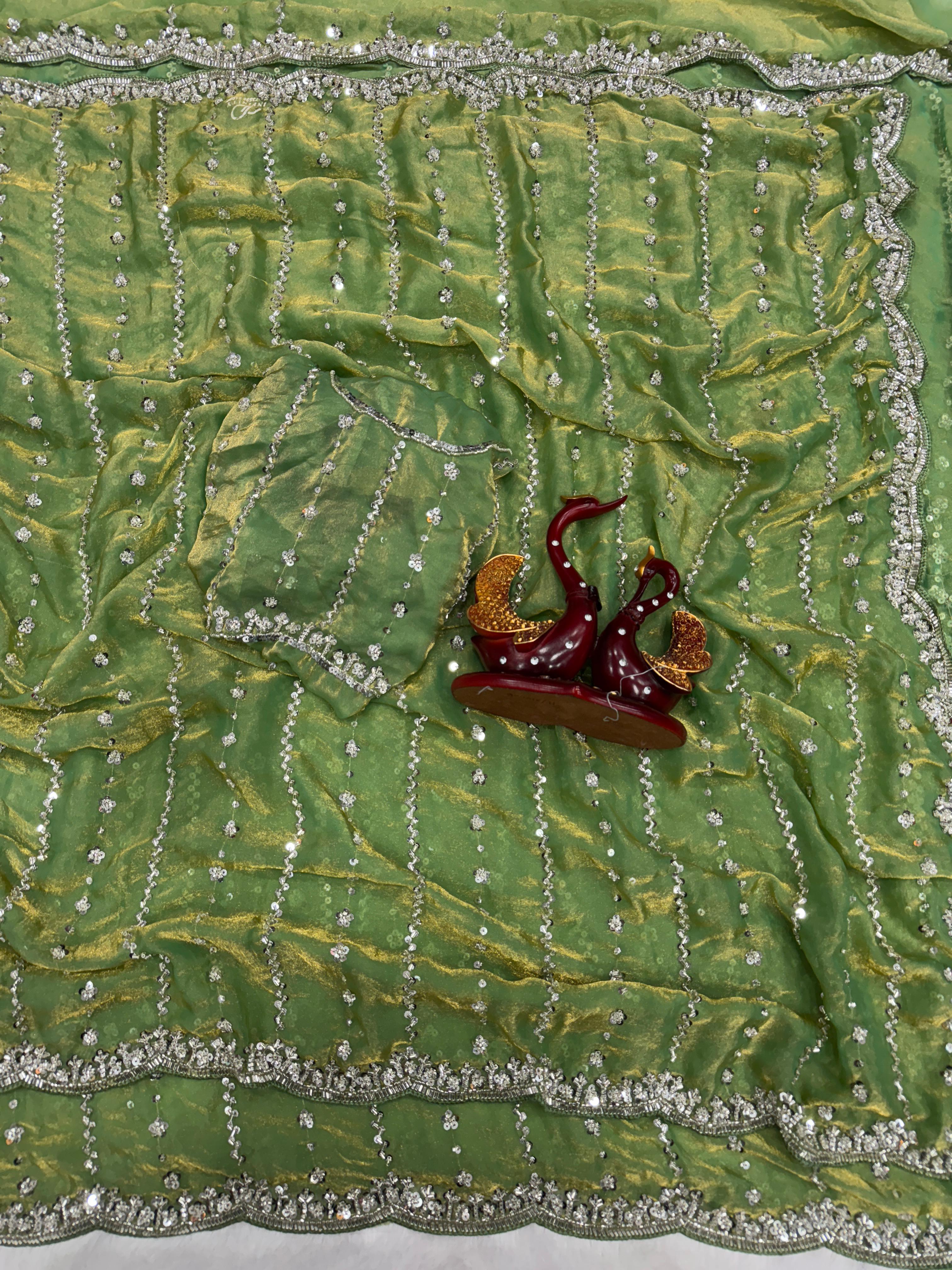 Wedding Designer Pure Soft Space Silk Sequins Saree