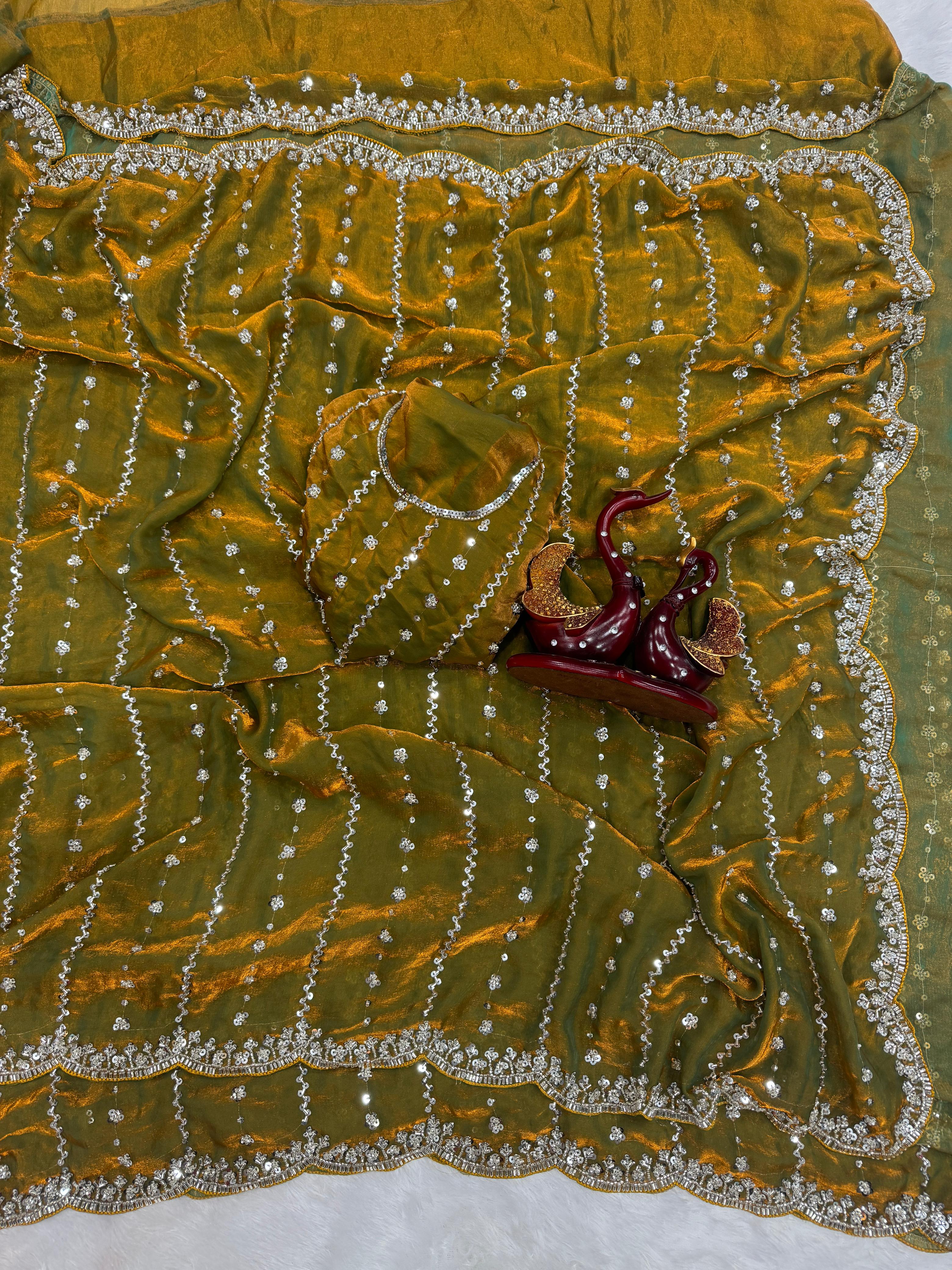 Wedding Designer Pure Soft Space Silk Sequins Saree