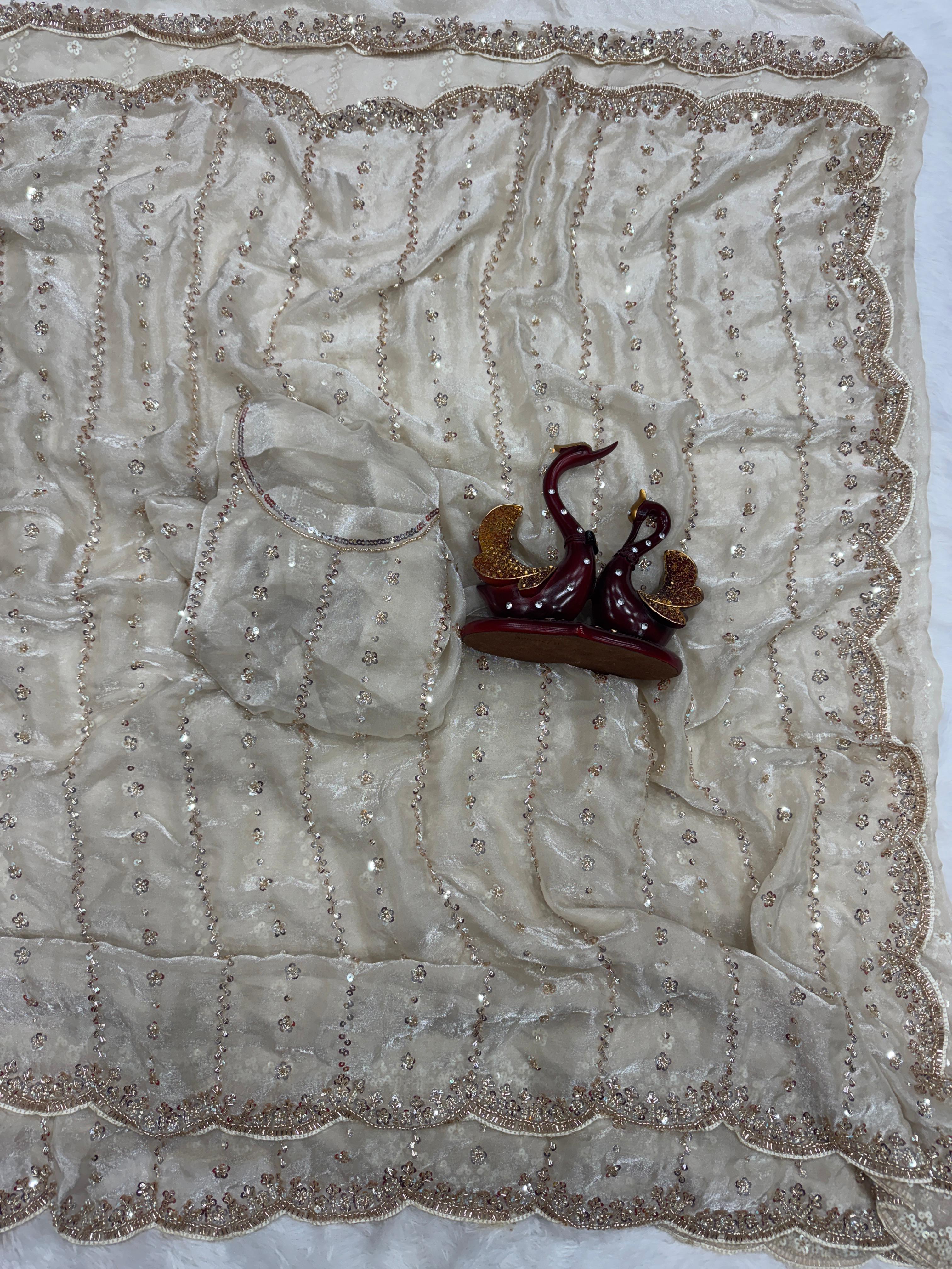 Wedding Designer Pure Soft Space Silk Sequins Saree