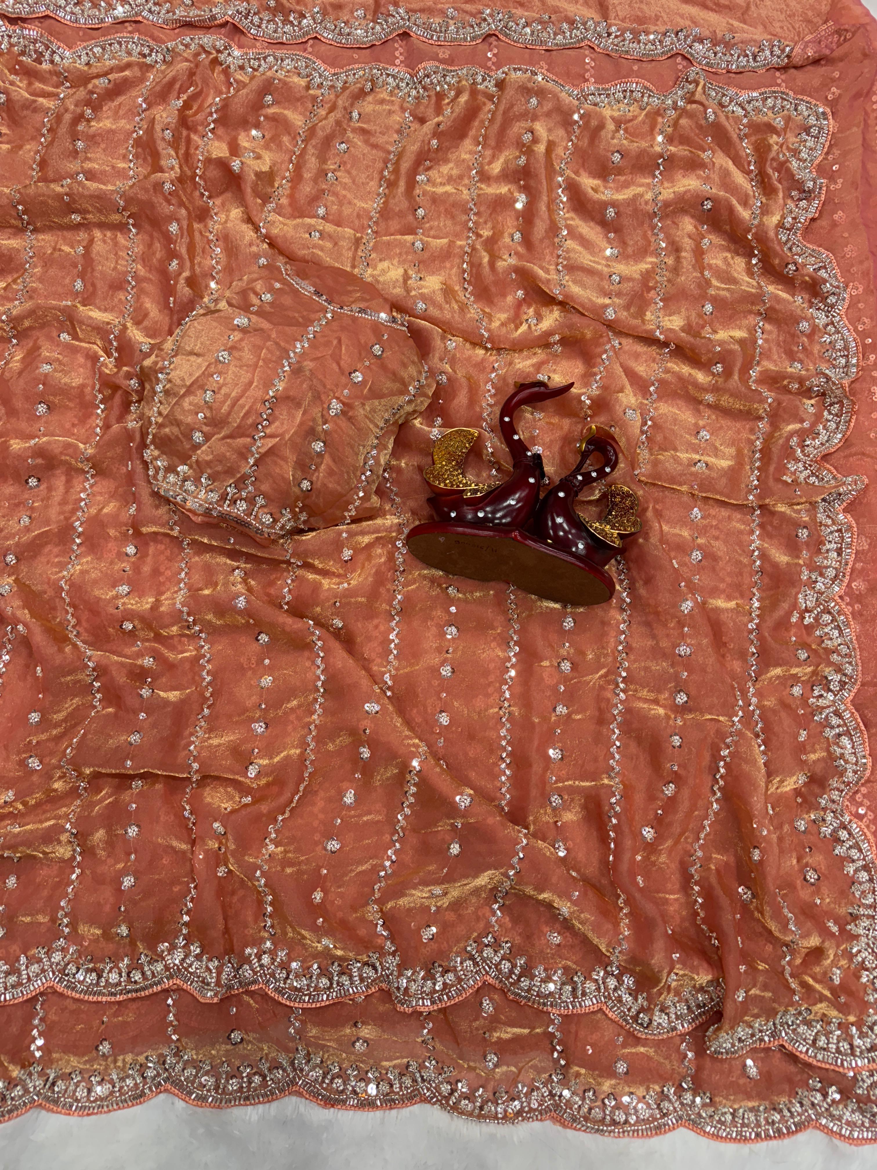 Wedding Designer Pure Soft Space Silk Sequins Saree