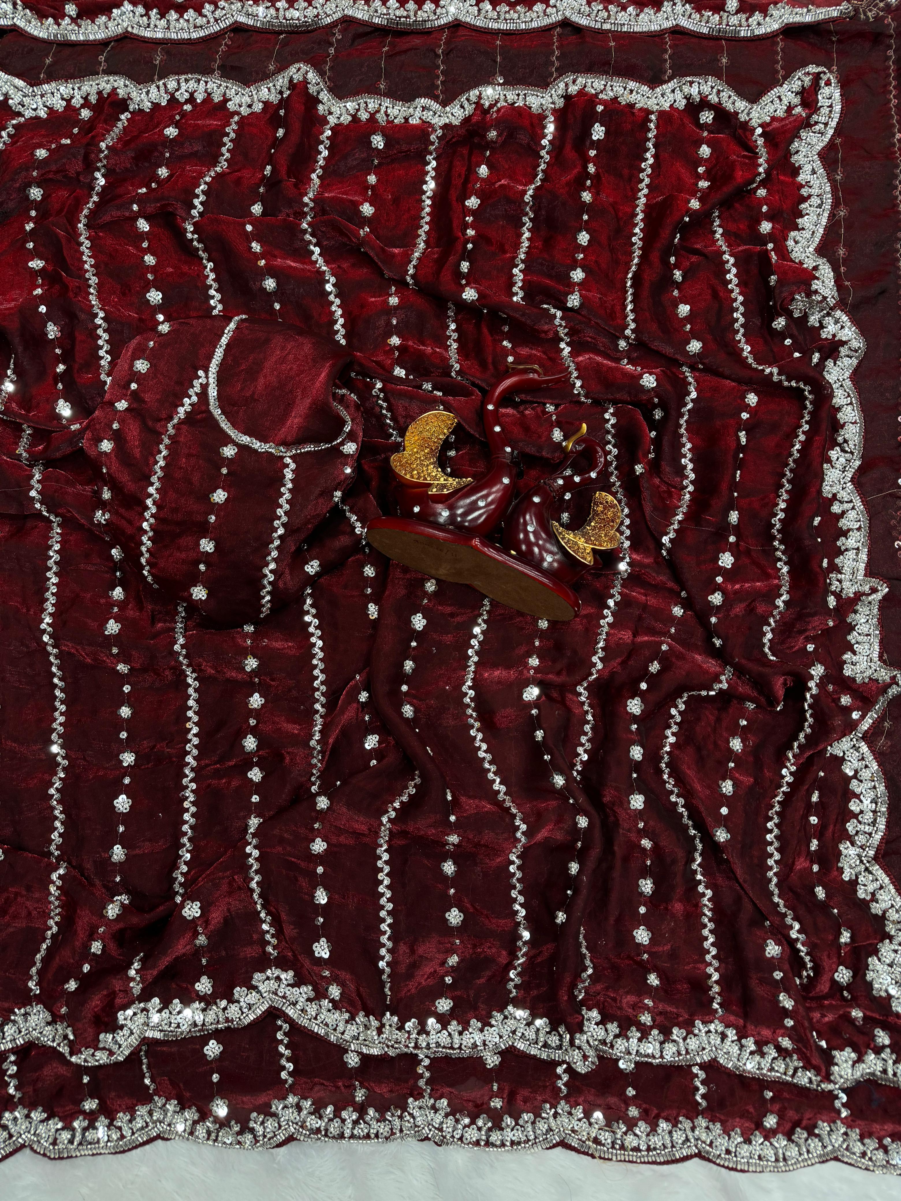 Wedding Designer Pure Soft Space Silk Sequins Saree