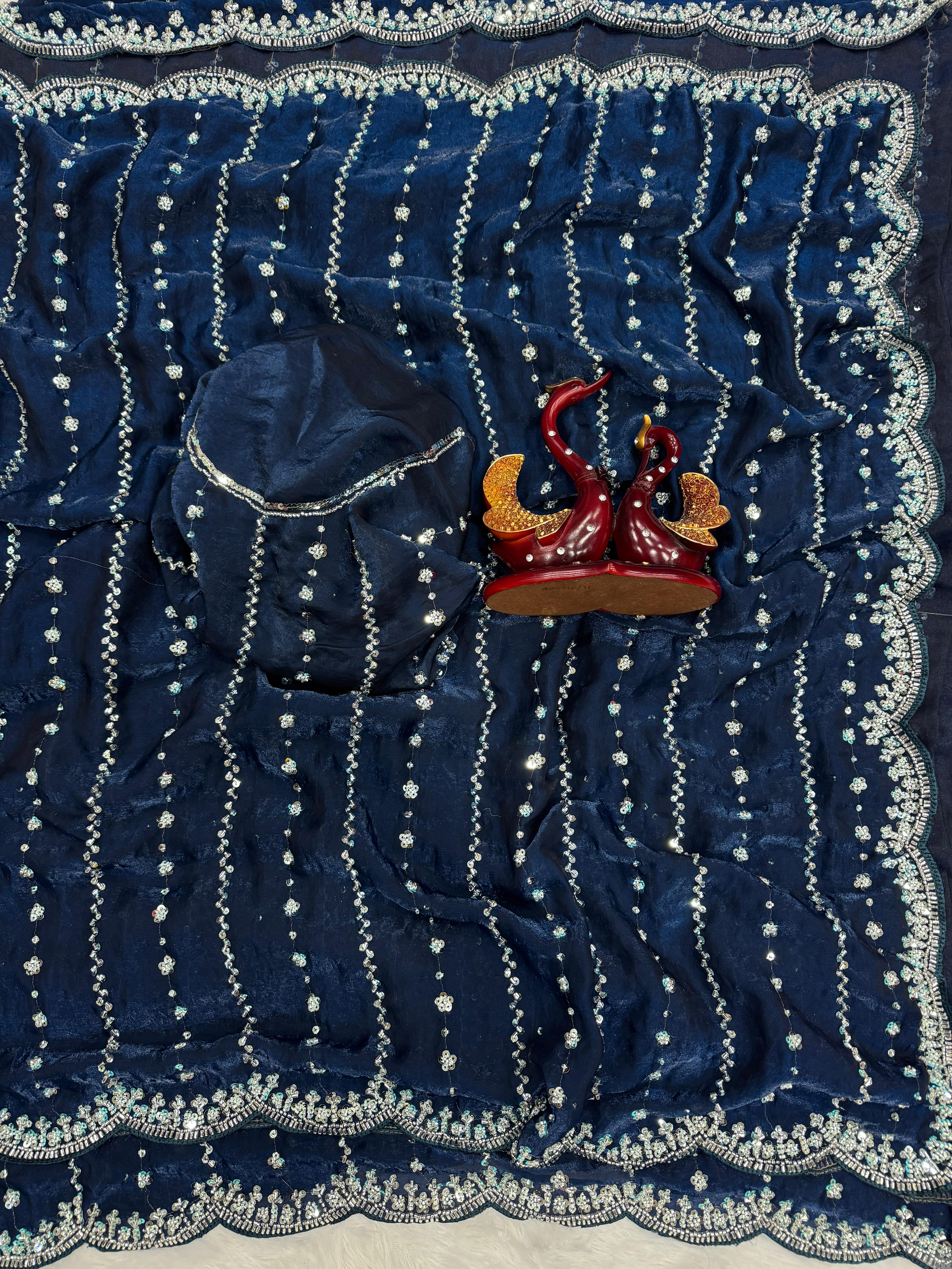 Wedding Designer Pure Soft Space Silk Sequins Saree