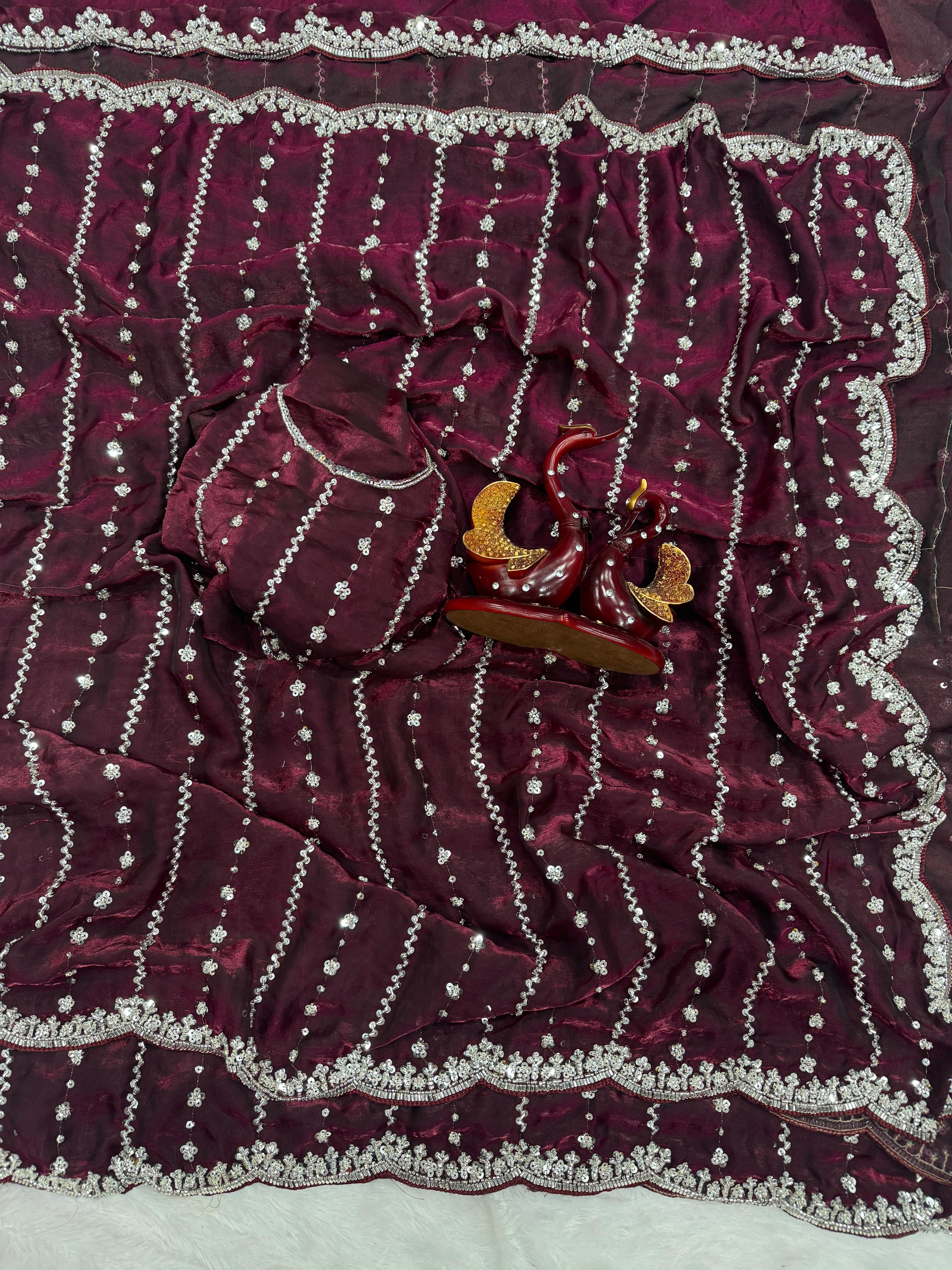 Wedding Designer Pure Soft Space Silk Sequins Saree