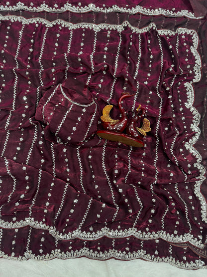 Wedding Designer Pure Soft Space Silk Sequins Saree