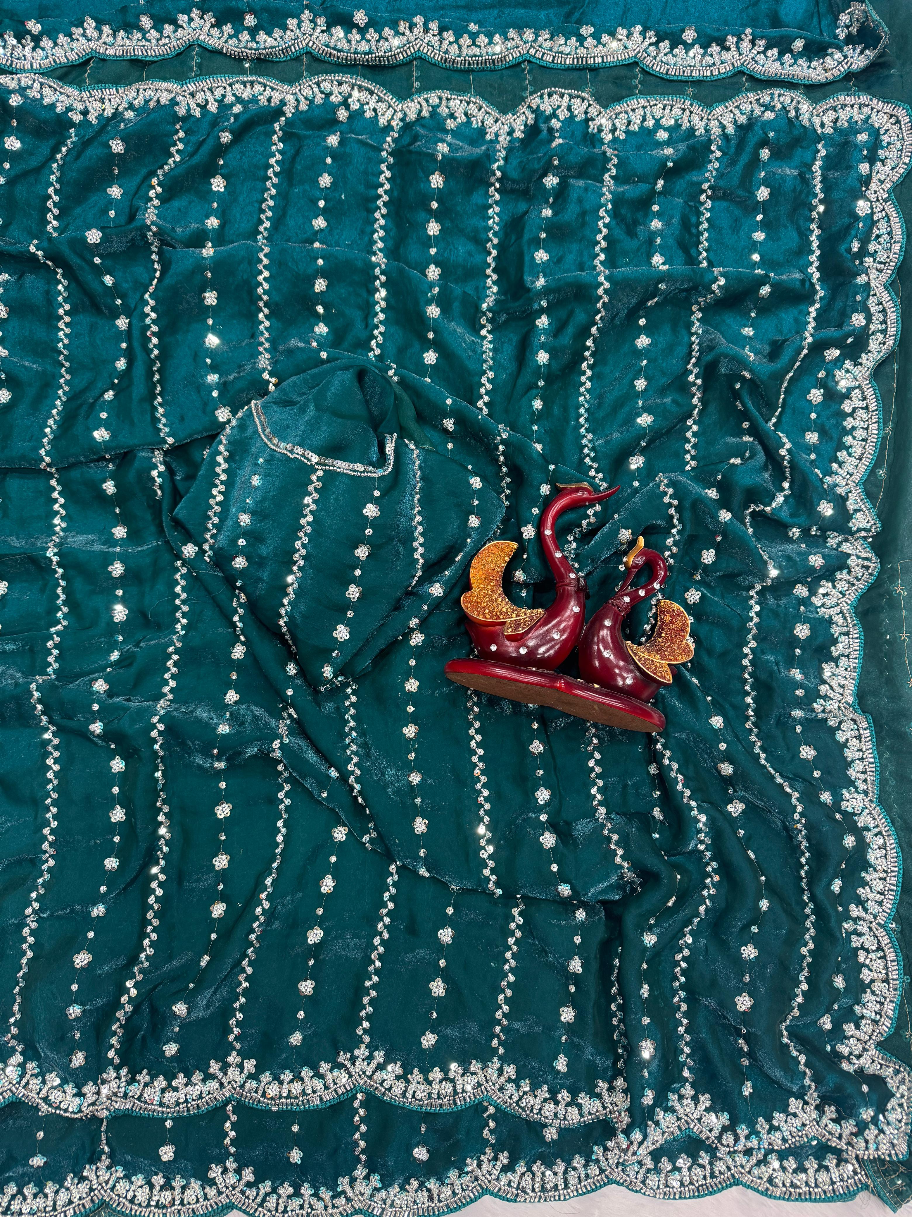 Wedding Designer Pure Soft Space Silk Sequins Saree