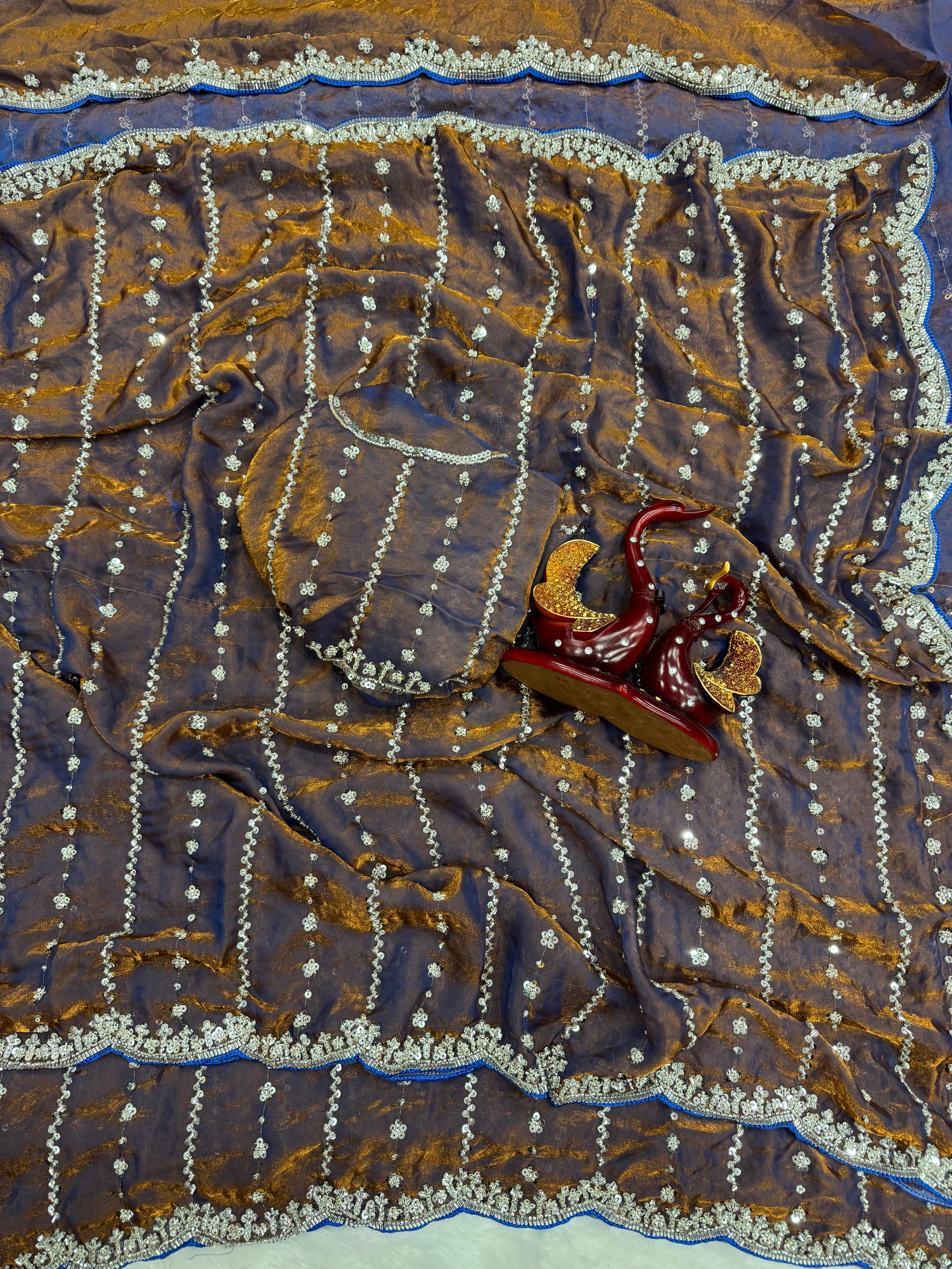 Wedding Designer Pure Soft Space Silk Sequins Saree