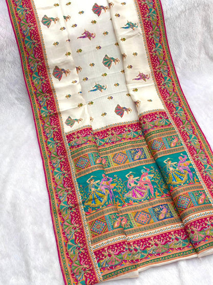 White Pure Viscose Silk Position Printed Traditional Saree Soft Silk Saree Anant Tex Exports Pvt.Ltd..