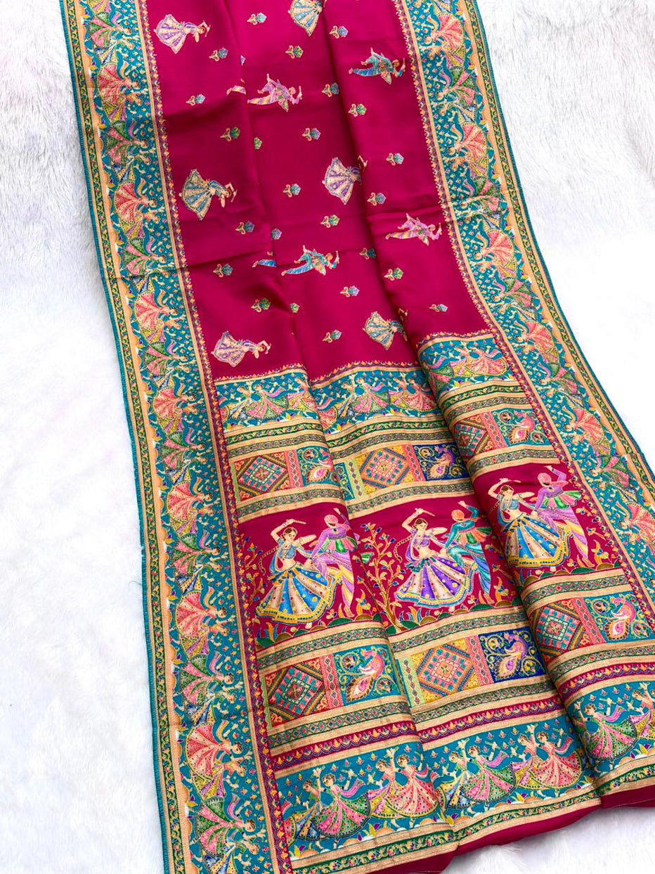 Pink Pure Viscose Silk Position Printed Traditional Saree