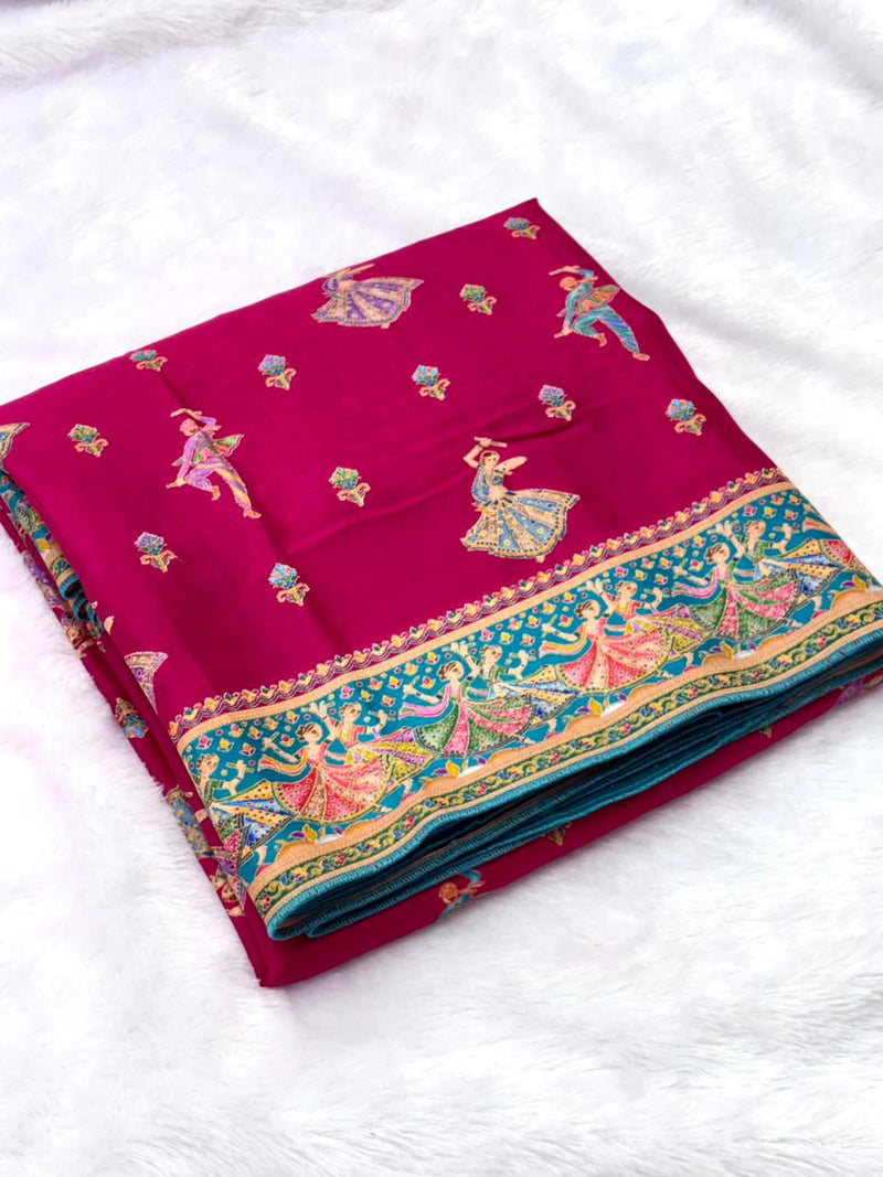 Pink Pure Viscose Silk Position Printed Traditional Saree