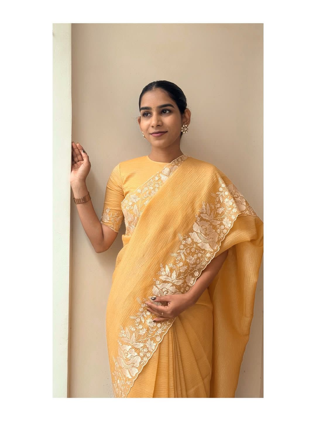 Yellow Pure Soft Candy Crush Silk Sequins Saree