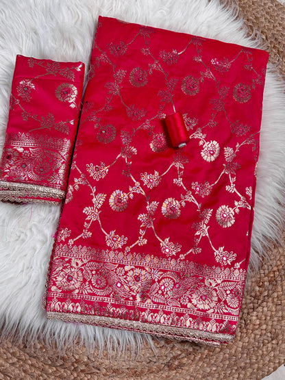 Red Pure Soft Silk Banarasi Saree Banarasi Saree Anant Tex Exports Pvt.Ltd..