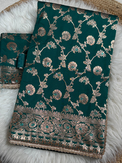 Dark Green Pure Soft Silk Banarasi Saree Banarasi Saree Anant Tex Exports Pvt.Ltd..