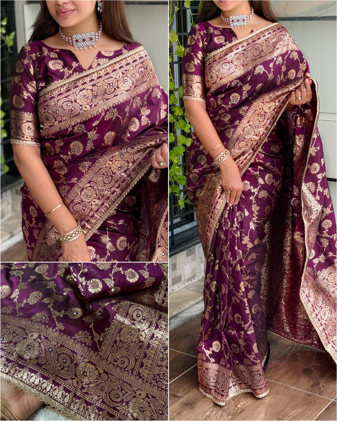 Wine Pure Soft Silk Banarasi Saree Banarasi Saree Anant Tex Exports Pvt.Ltd..