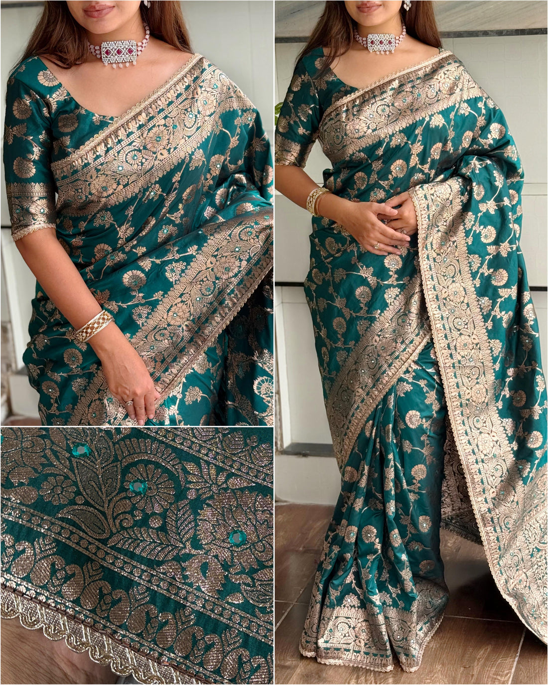 Dark Green Pure Soft Silk Banarasi Saree Banarasi Saree Anant Tex Exports Pvt.Ltd..