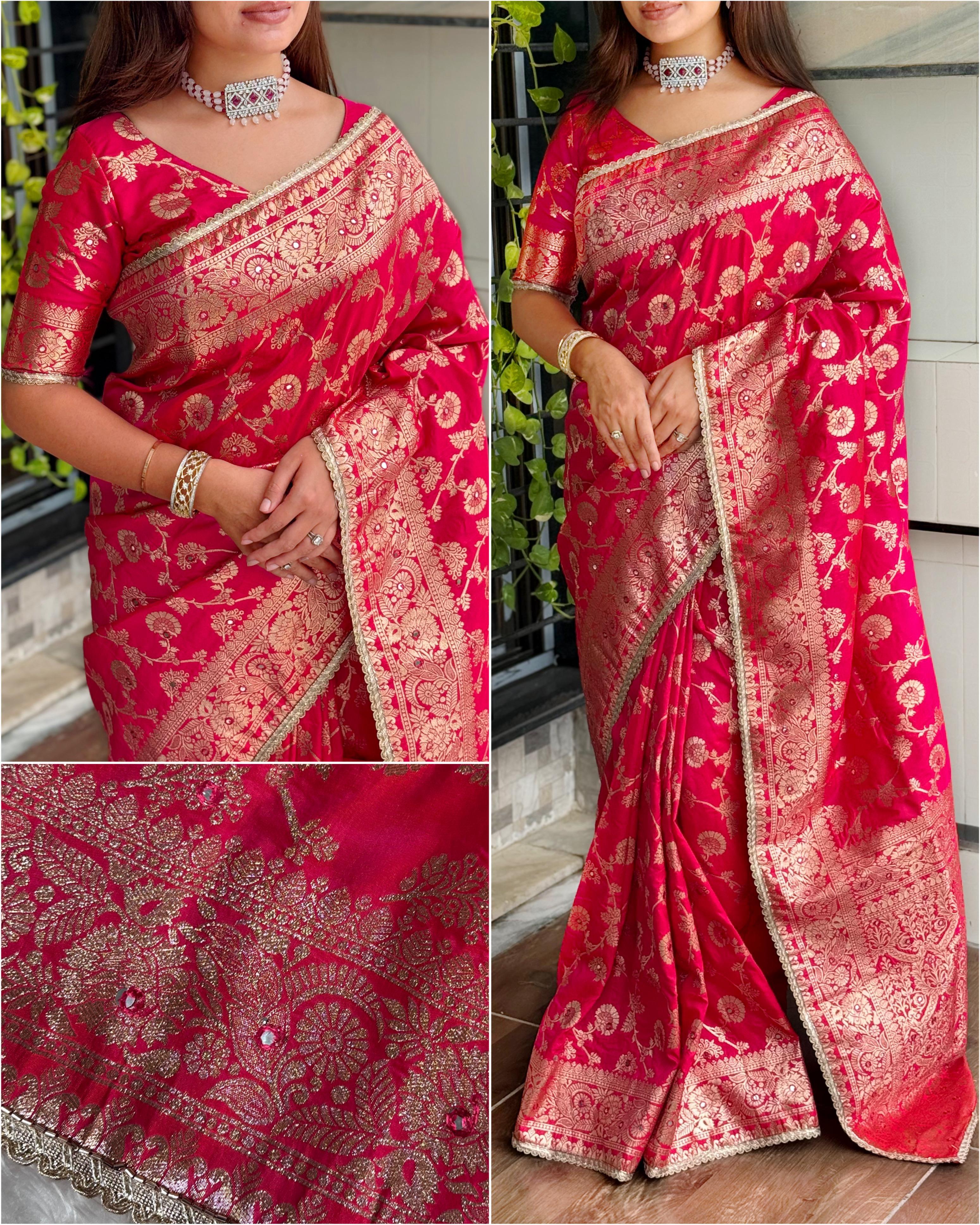 Red Pure Soft Silk Banarasi Saree Banarasi Saree Anant Tex Exports Pvt.Ltd..