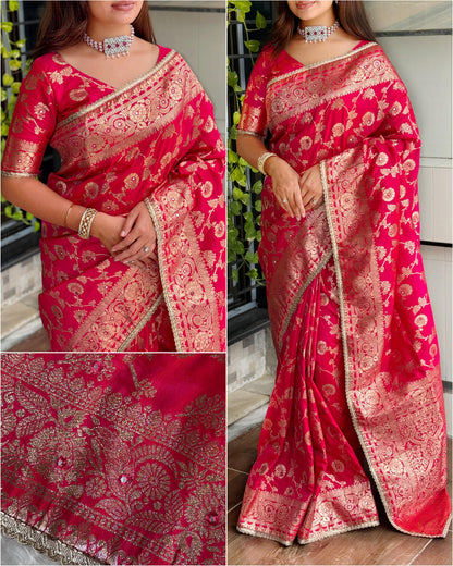Red Pure Soft Silk Banarasi Saree Banarasi Saree Anant Tex Exports Pvt.Ltd..