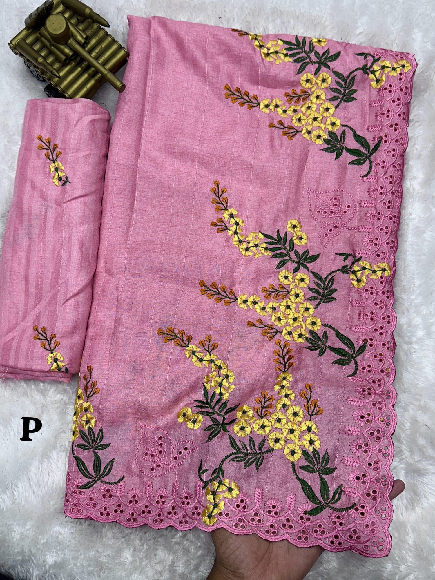 Pink Pure Tussar Heavy Embroidery Tushar Cotton Saree Tussar Saree Anant Tex Exports Pvt.Ltd..