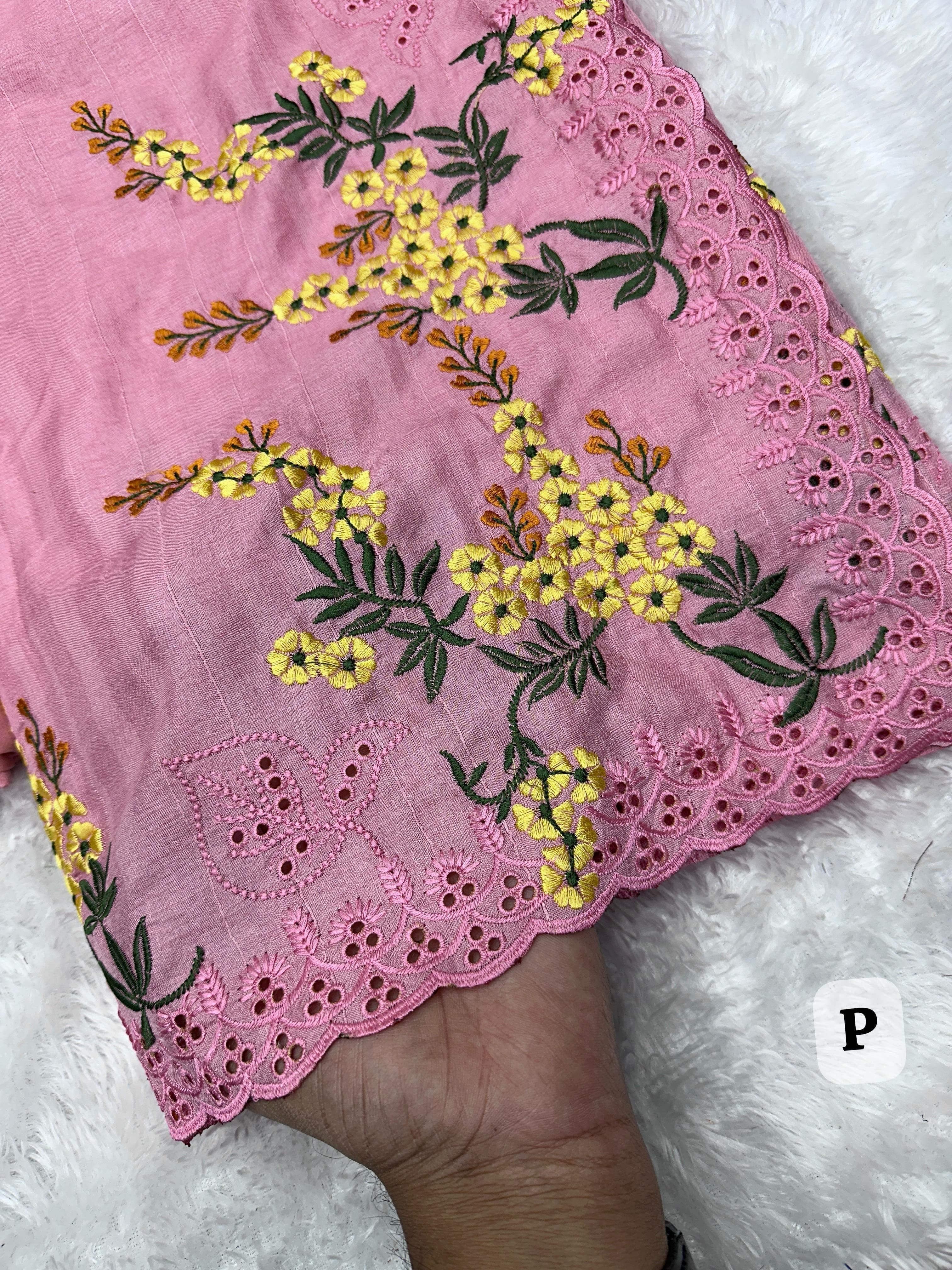 Pink Pure Tussar Heavy Embroidery Tushar Cotton Saree Tussar Saree Anant Tex Exports Pvt.Ltd..