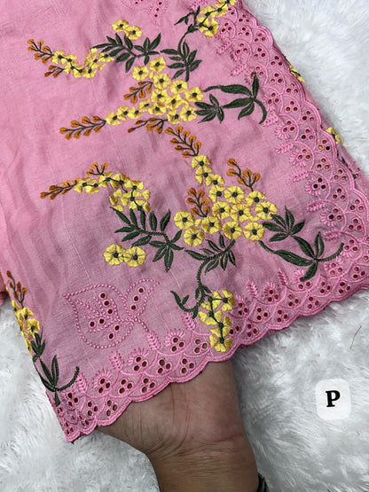 Pink Pure Tussar Heavy Embroidery Tushar Cotton Saree Tussar Saree Anant Tex Exports Pvt.Ltd..