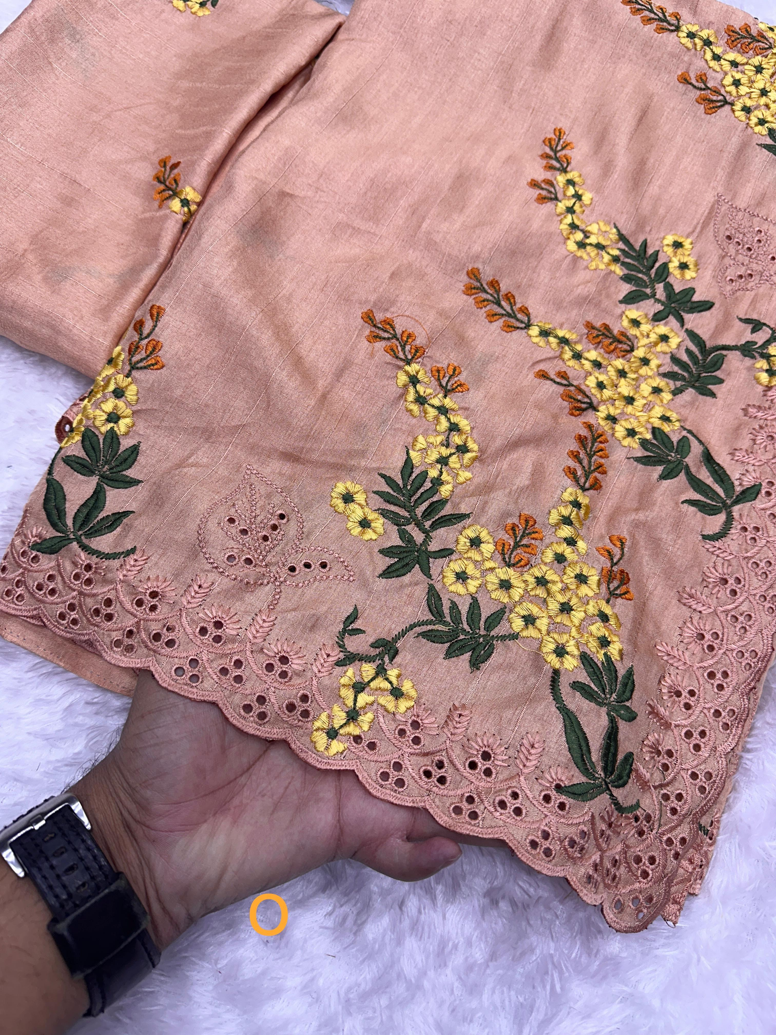 Orange Pure Tussar Heavy Embroidery Tushar Cotton Saree Tussar Saree Anant Tex Exports Pvt.Ltd..