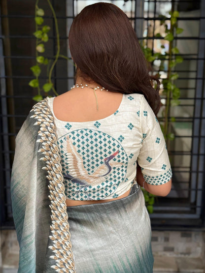 Rama Shaded Pure Tussar Heavy Embroidery Tushar Saree Tussar Saree Anant Tex Exports Pvt.Ltd..