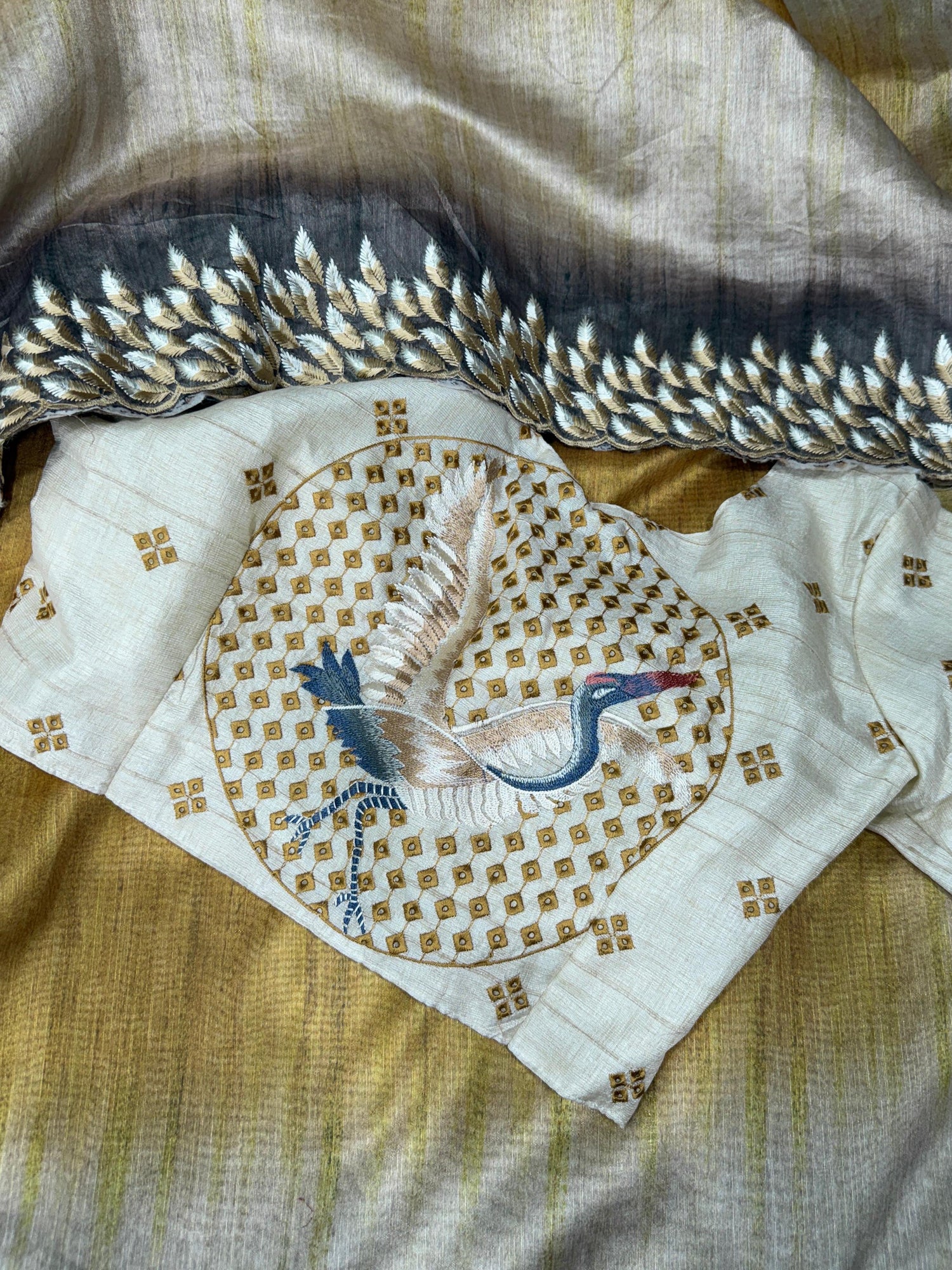 Yellow Shaded Pure Tussar Heavy Embroidery Tushar Saree Tussar Saree Anant Tex Exports Pvt.Ltd..