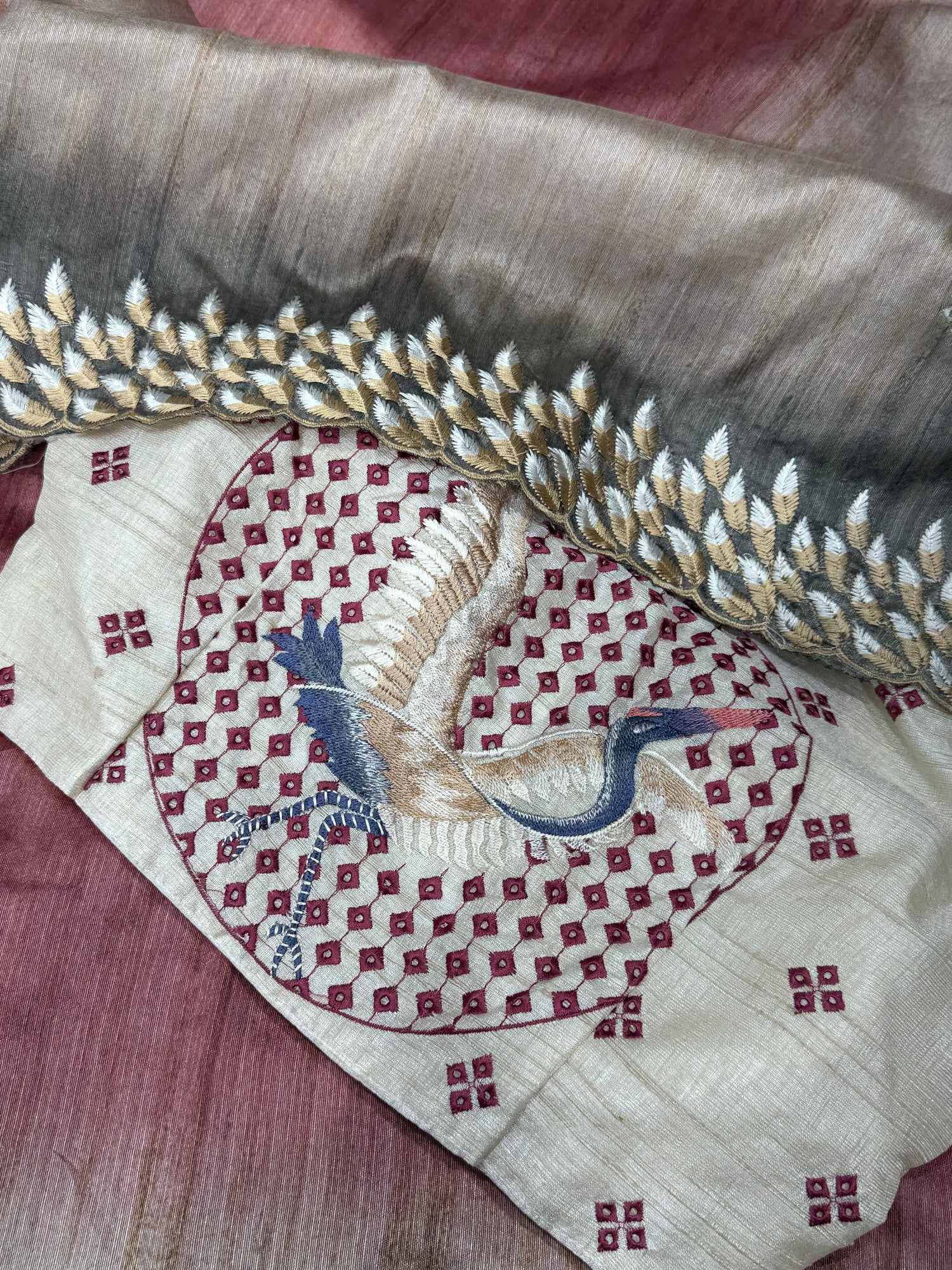 Pink Shaded Pure Tussar Heavy Embroidery Tushar Saree Tussar Saree Anant Tex Exports Pvt.Ltd..