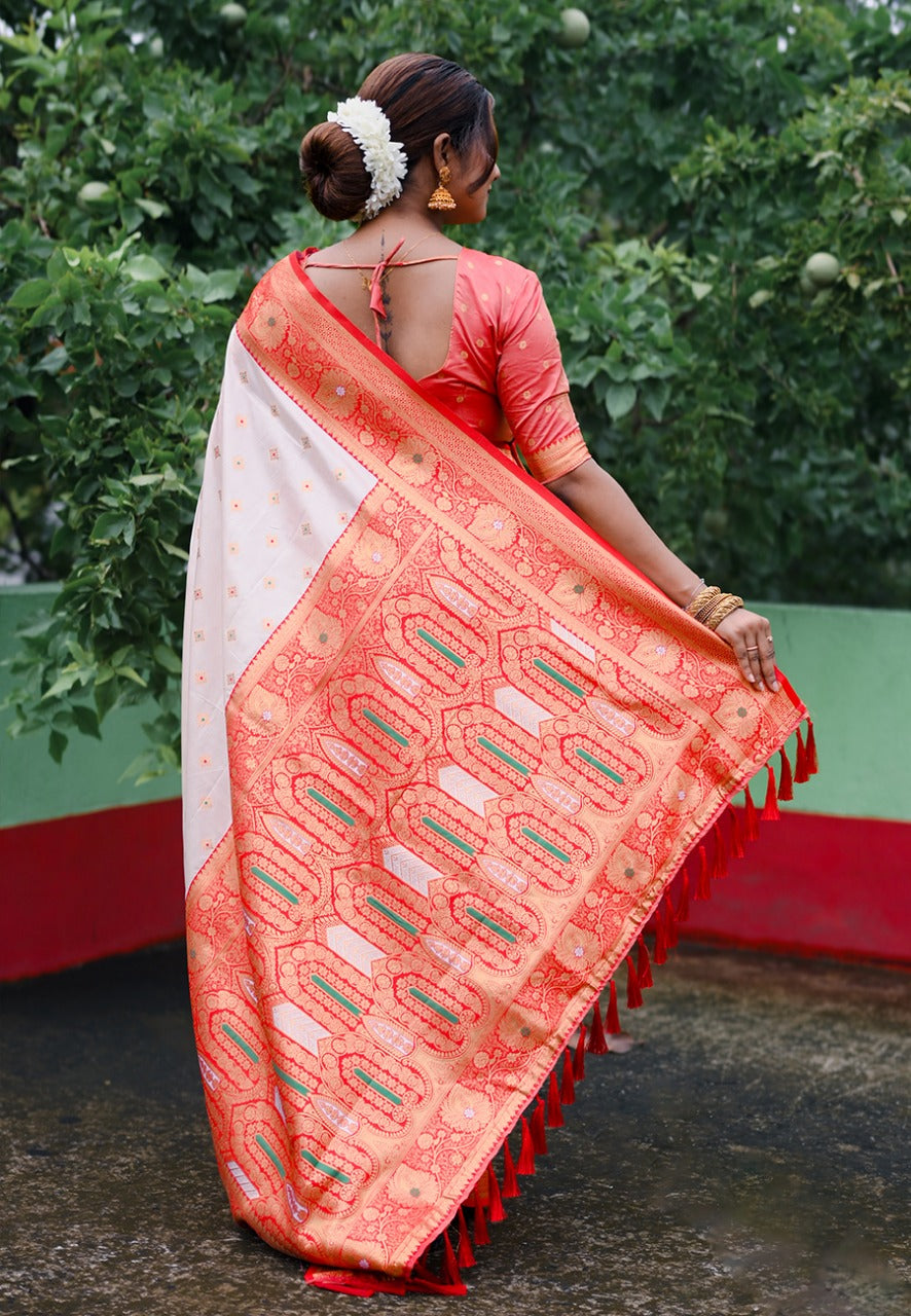 Cream White Pure Soft Silk Banarasi Saree Banarasi Saree Anant Tex Exports Pvt.Ltd..