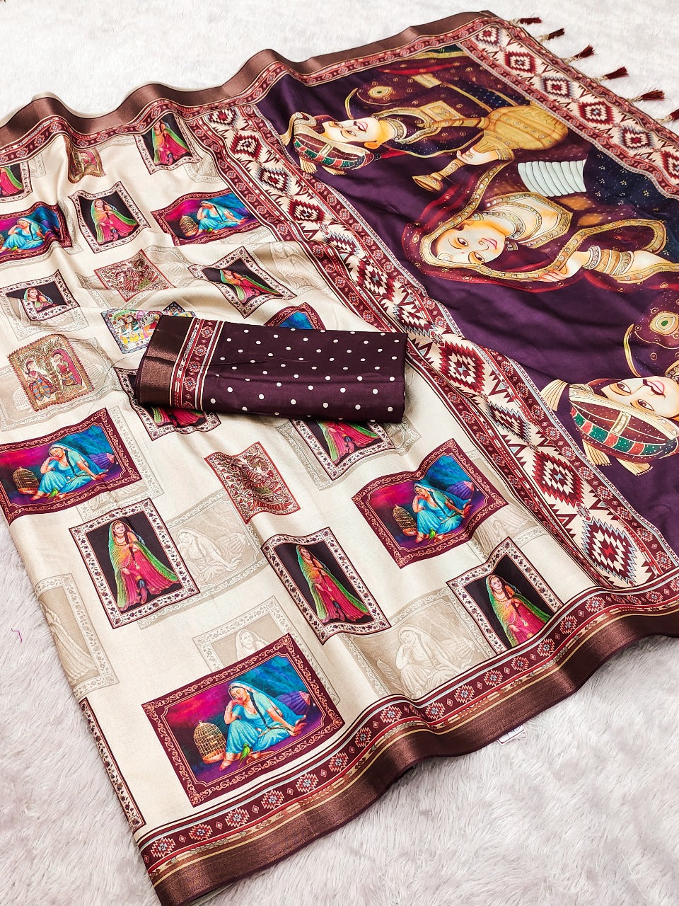 Maroon Pure Tussar Silk Bold Kalamkari Figure Printed Tussar Saree Tussar Saree Anant Tex Exports Pvt.Ltd..