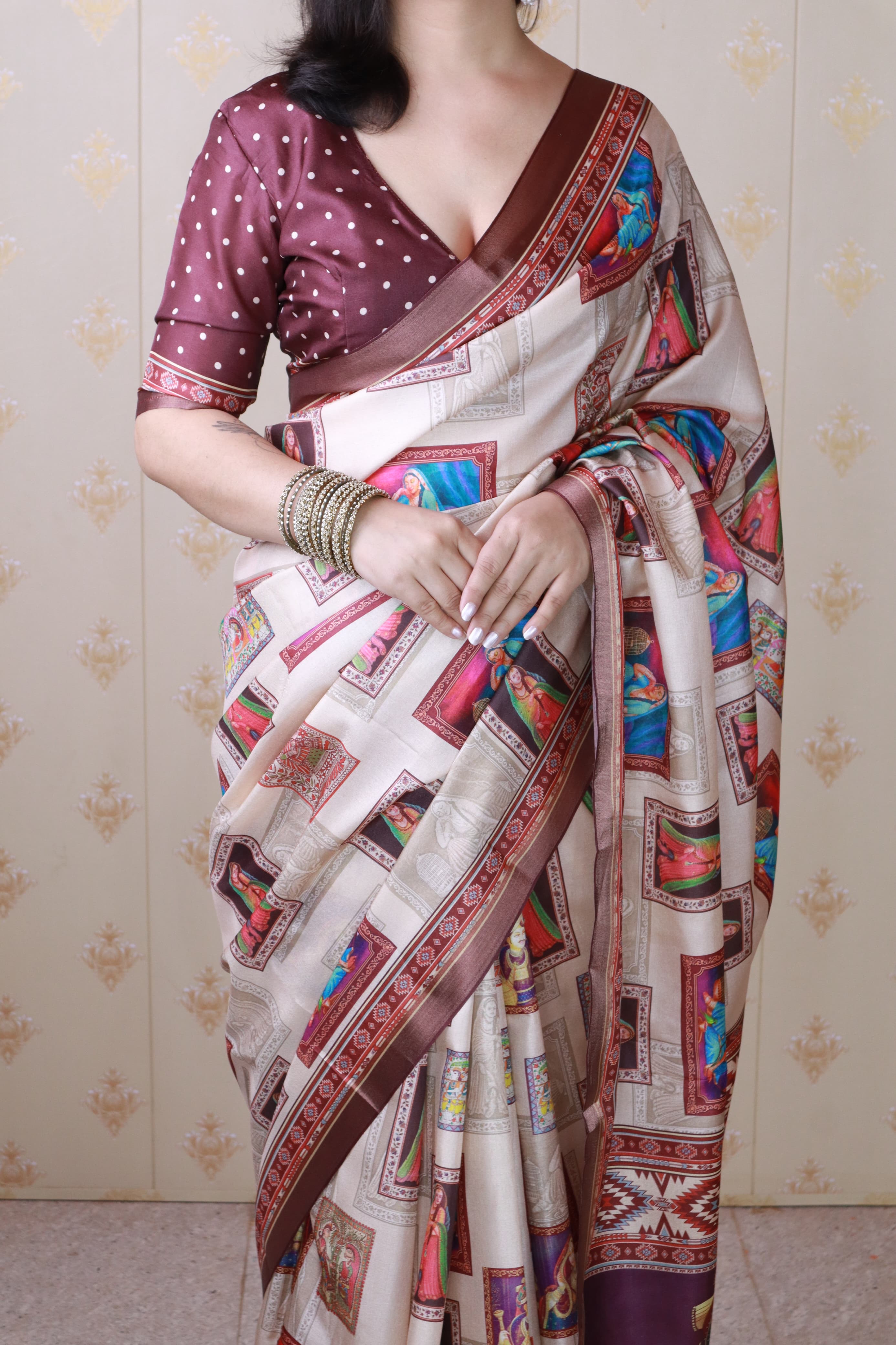 Maroon Pure Tussar Silk Bold Kalamkari Figure Printed Tussar Saree Tussar Saree Anant Tex Exports Pvt.Ltd..