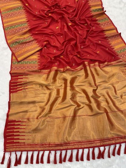 Red Soft Silk Meenakari Zari Woven Saree Banarasi Saree Anant Tex Exports Pvt.Ltd..